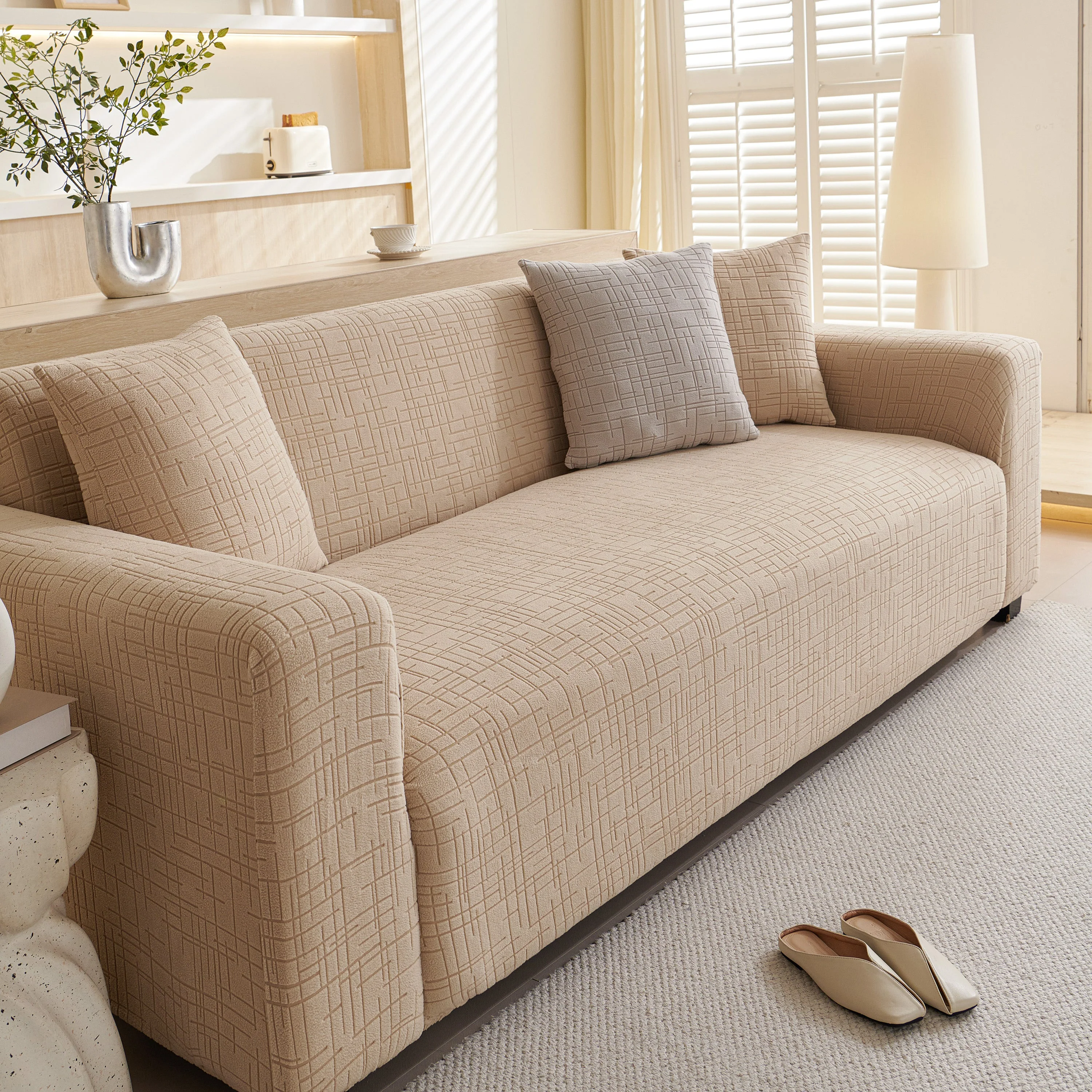 Embossed Lines Couch Covers Stretchable Non-Slip & Washable Sofa Slipcovers - Image 92