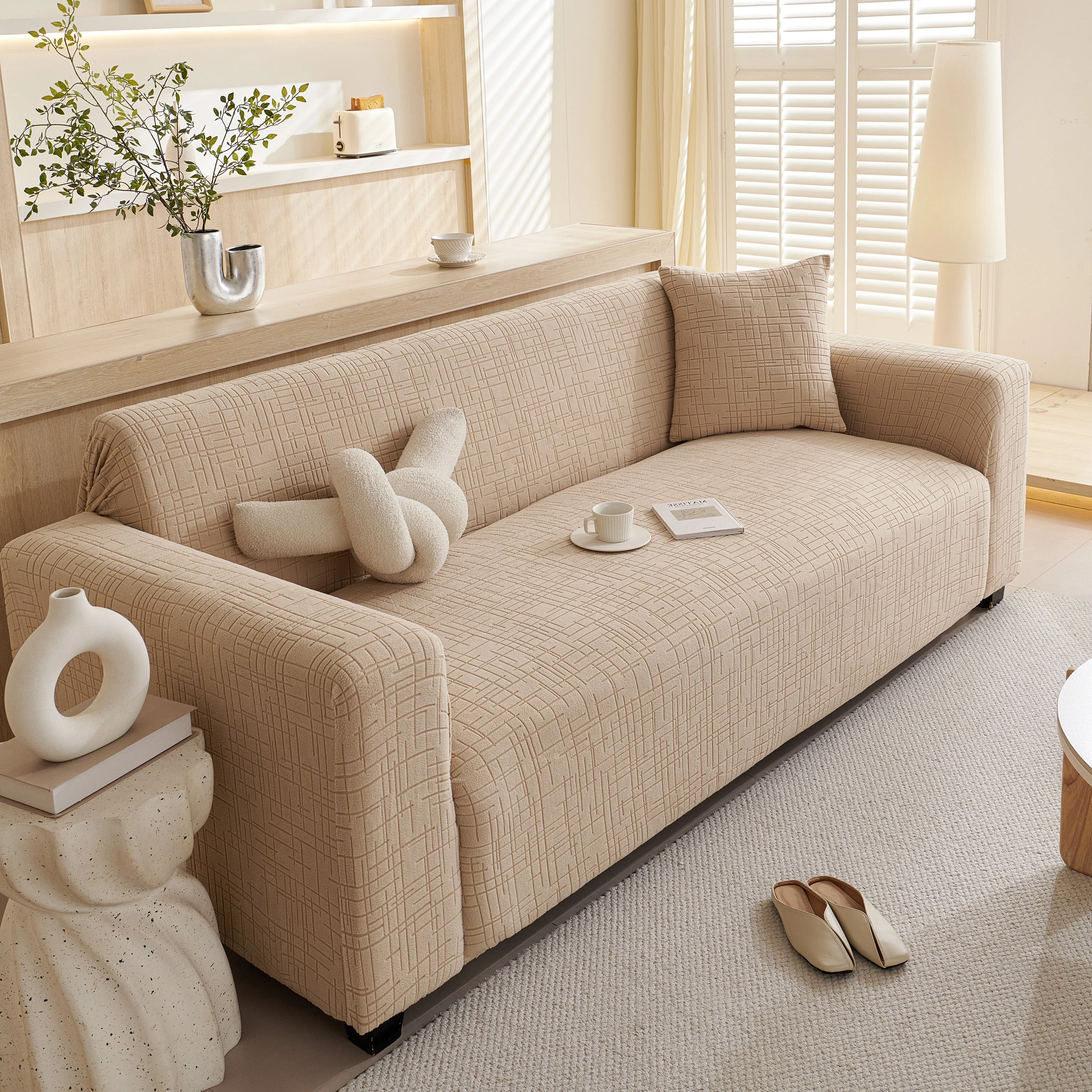 Embossed Lines Couch Covers Stretchable Non-Slip & Washable Sofa Slipcovers - Image 93