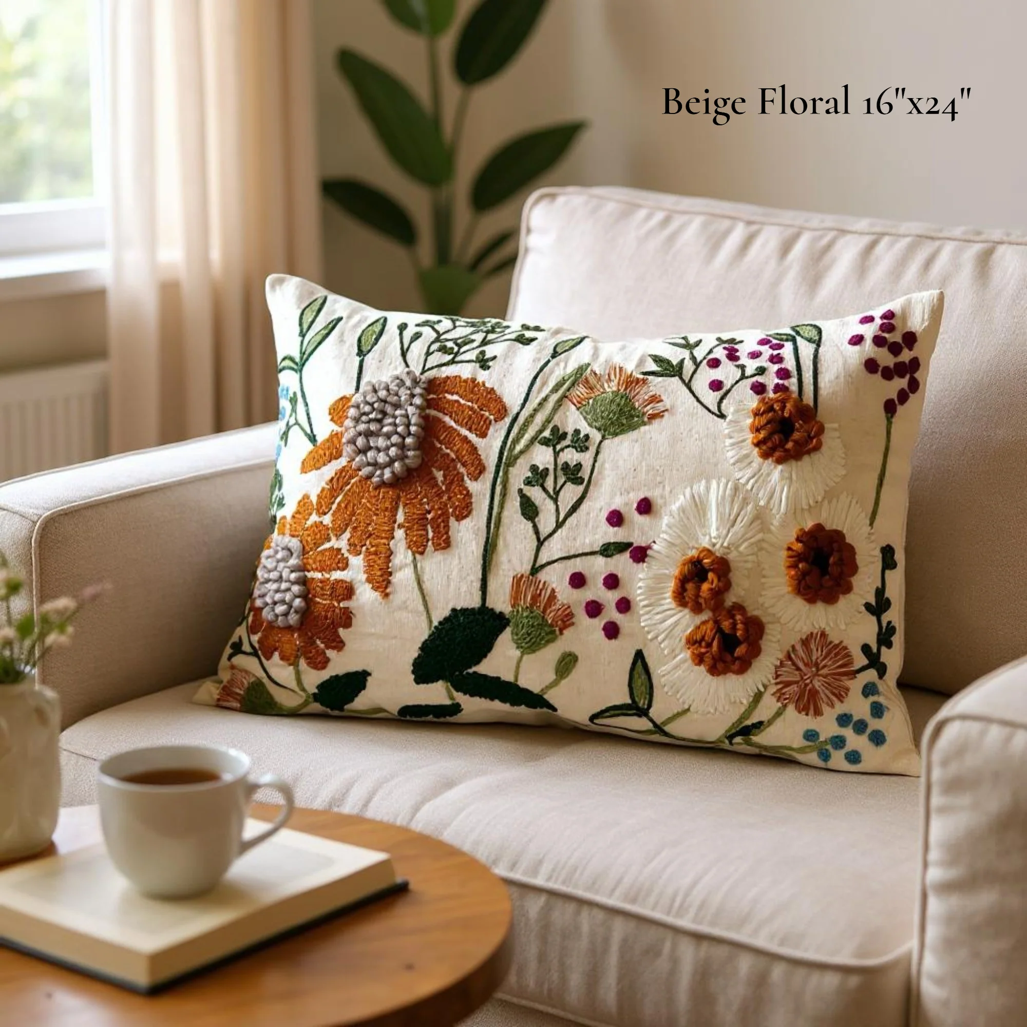 16" x 24" Oversized Floral Embroidered Throw Pillow Cover Sham - Image 11