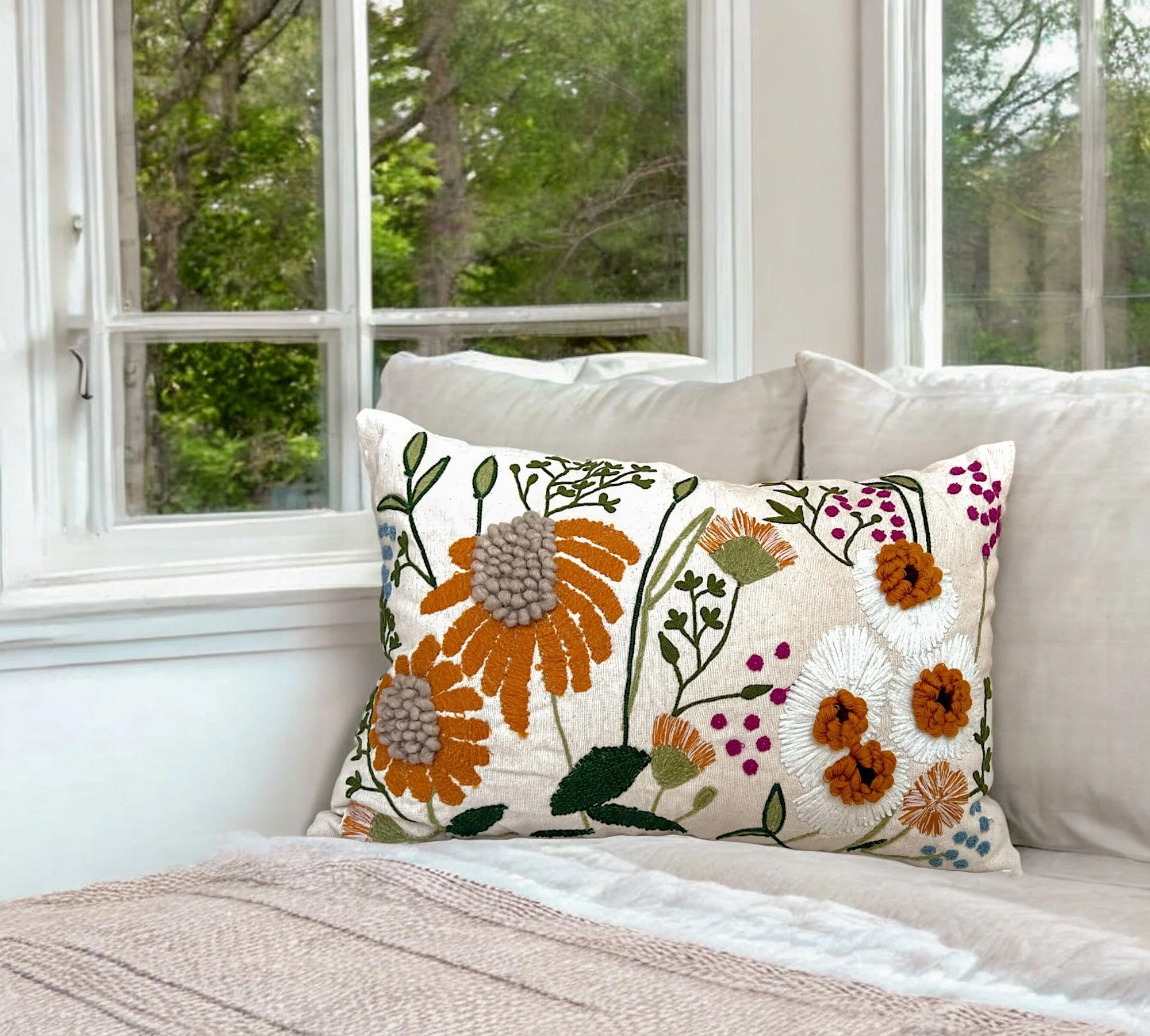 16" x 24" Oversized Floral Embroidered Throw Pillow Cover Sham - Image 3