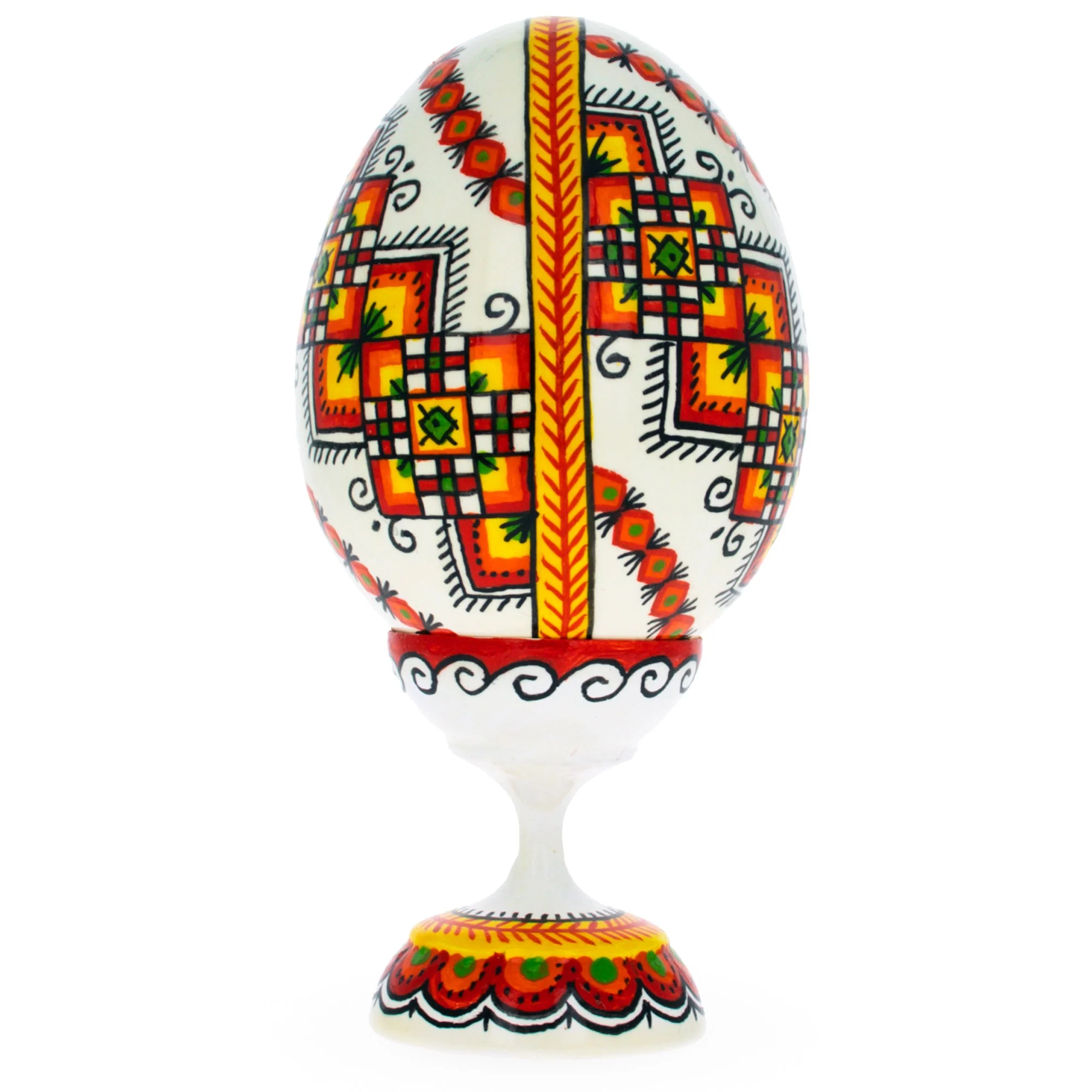 Embroidered Stripe Ukrainian Wooden Easter Egg Pysanka on a Stand 3.75 Inches - Image 2