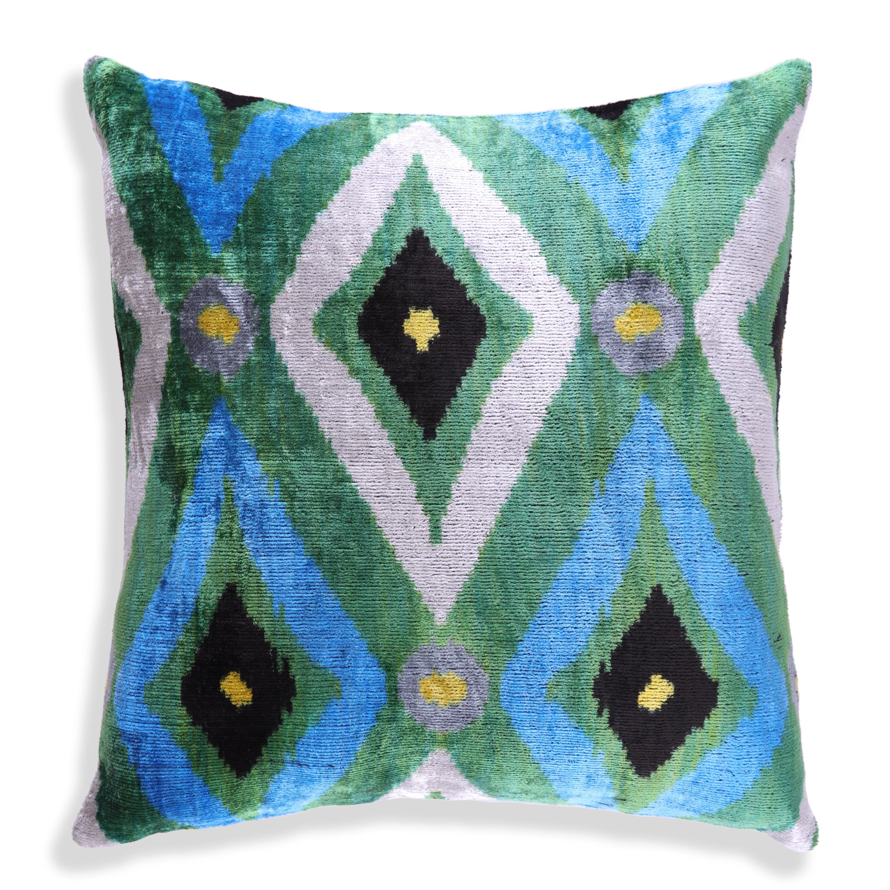 Emerald & Blue Geometric Velvet Pillow – 16x16” | Handmade Luxe - Image 5