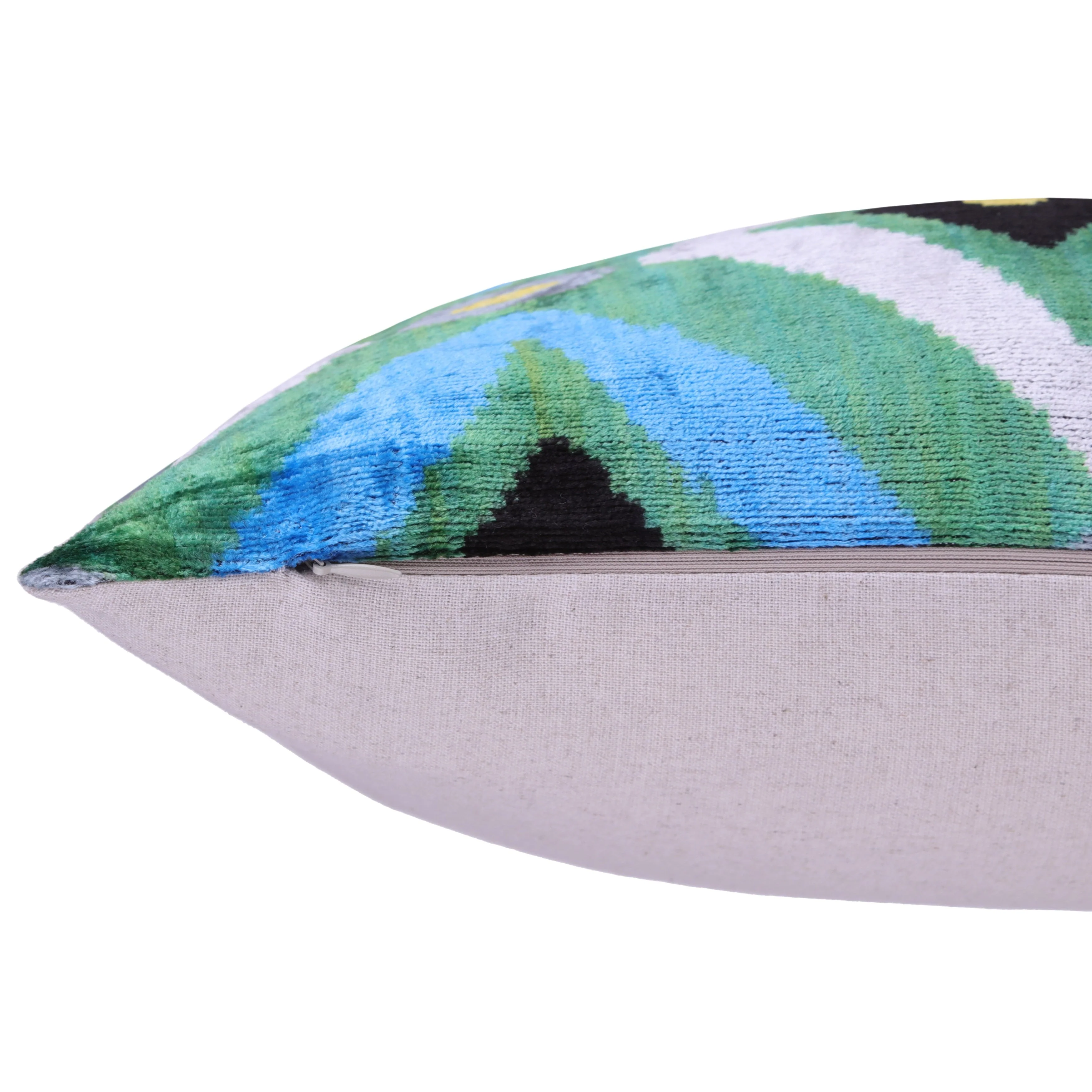 Emerald & Blue Geometric Velvet Pillow – 16x16” | Handmade Luxe - Image 6