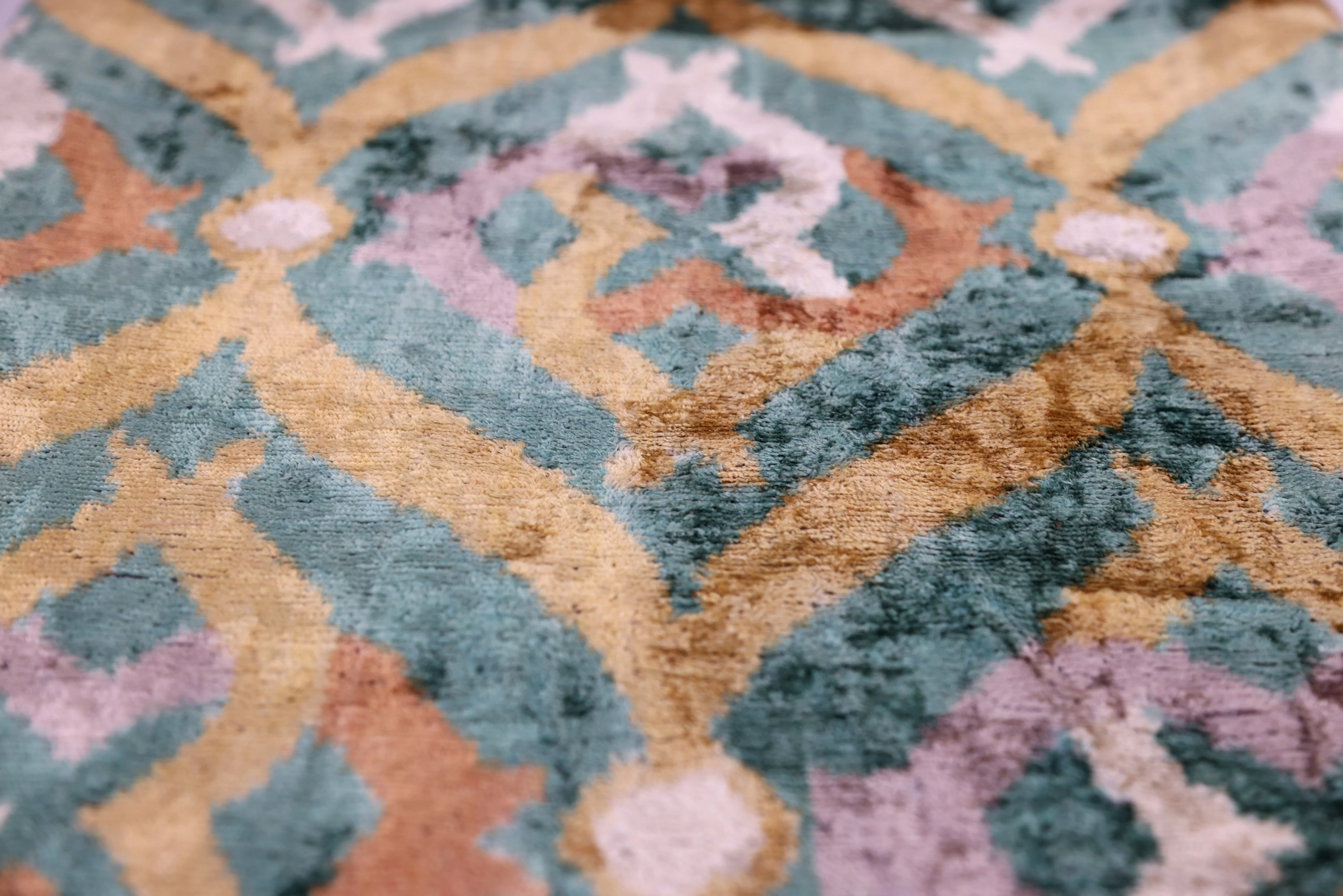 Emerald Gold Ikat Velvet Pillow – 16x16 in - Image 4