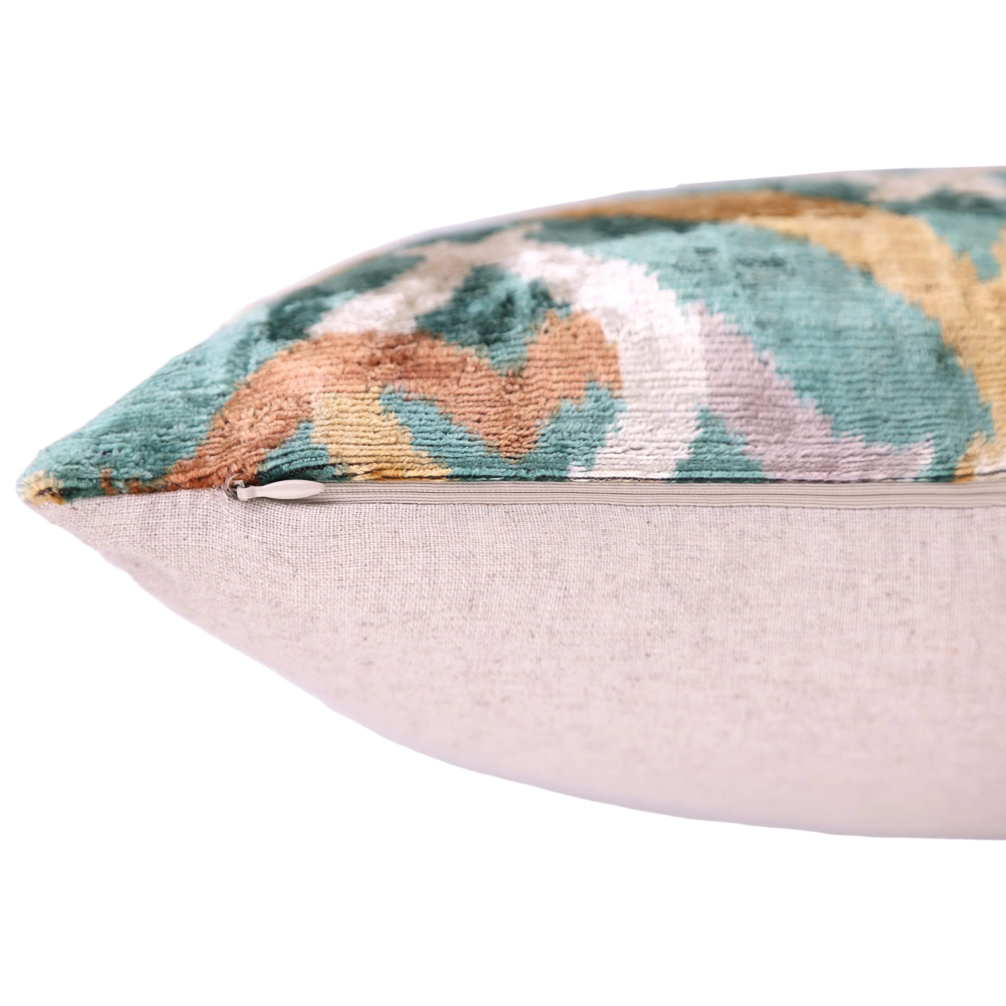 Emerald Gold Ikat Velvet Pillow – 16x16 in - Image 6