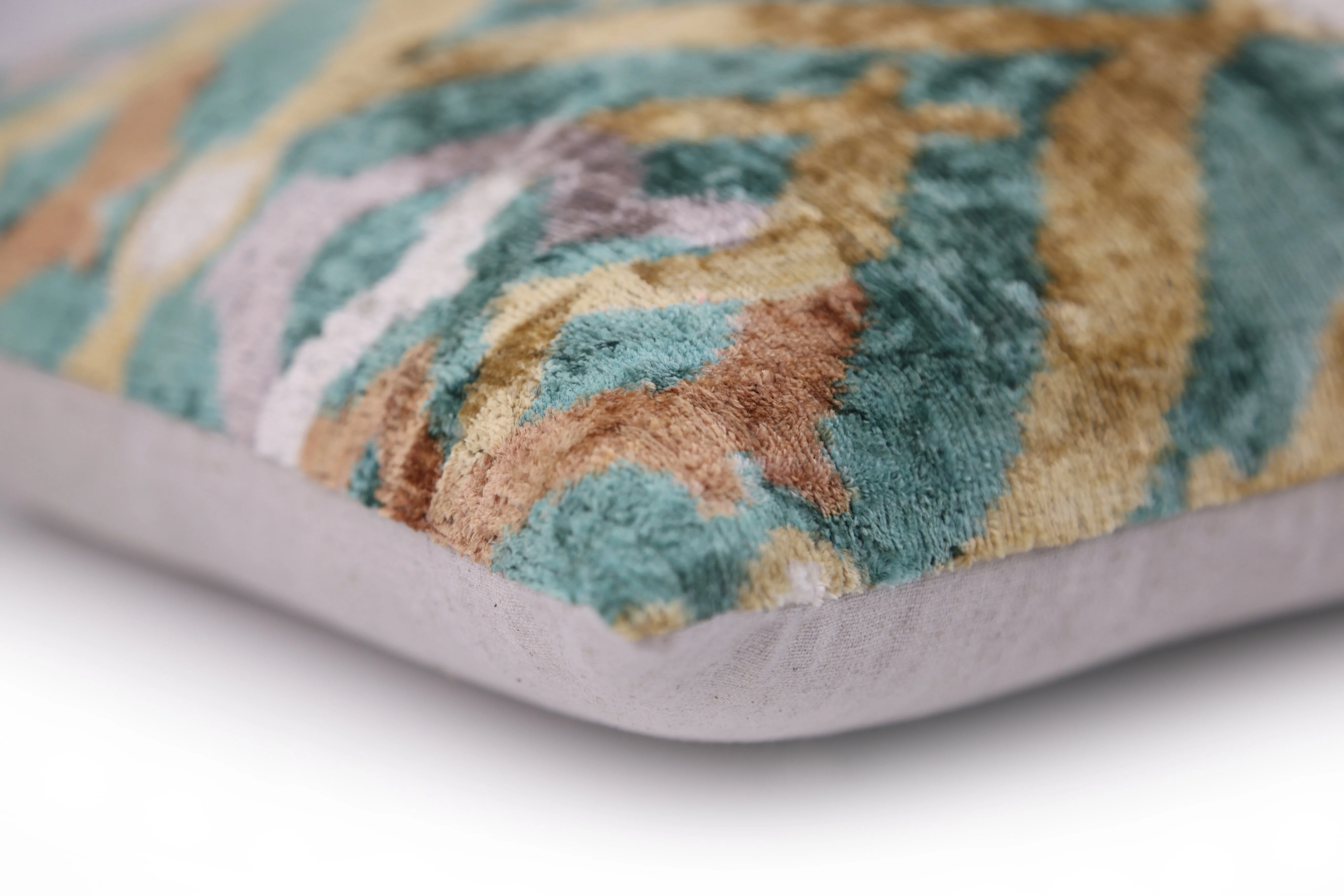 Emerald Gold Ikat Velvet Pillow – 16x16 in - Image 8