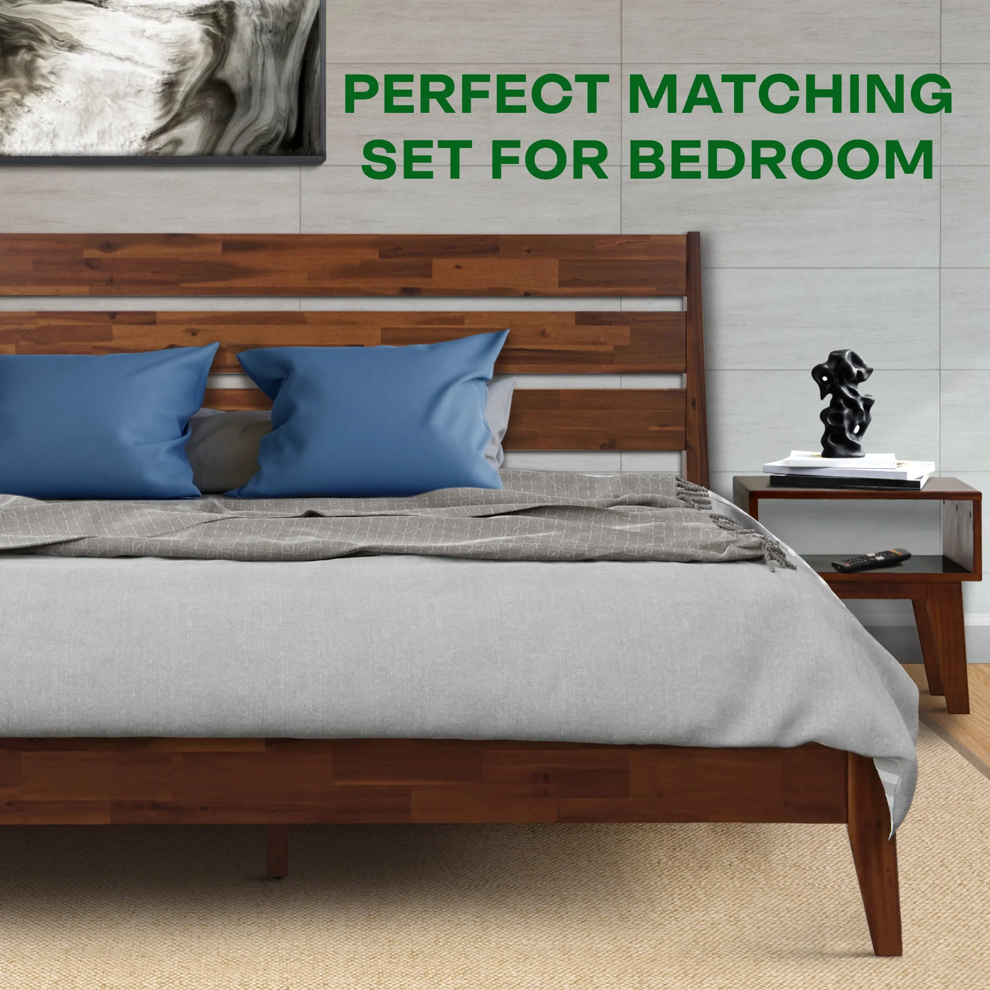 Emery Bed Frame & Nightstand Set - Acacia Solid Wood Bedroom Furniture - Image 10