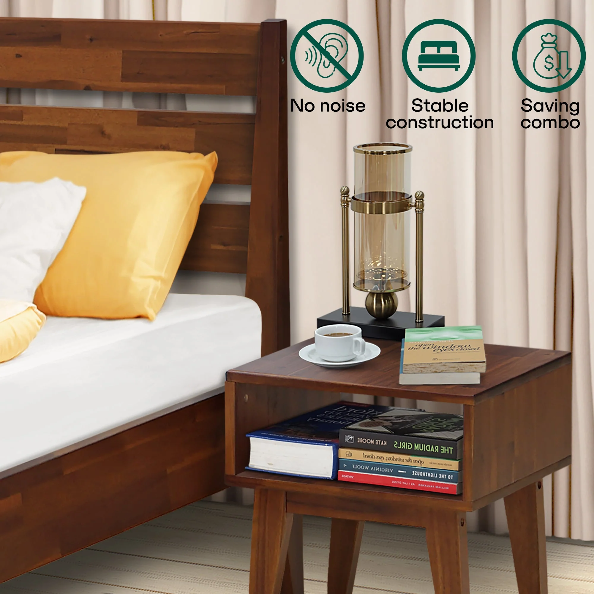 Emery Bed Frame & Nightstand Set - Acacia Solid Wood Bedroom Furniture - Image 15