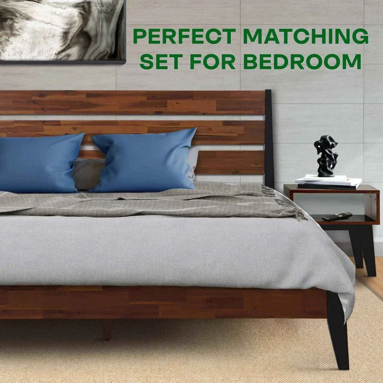 Emery Bed Frame & Nightstand Set - Acacia Solid Wood Bedroom Furniture - Image 2