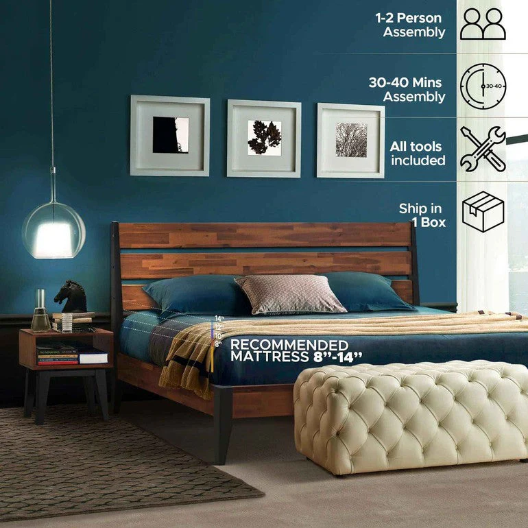 Emery Bed Frame & Nightstand Set - Acacia Solid Wood Bedroom Furniture - Image 6