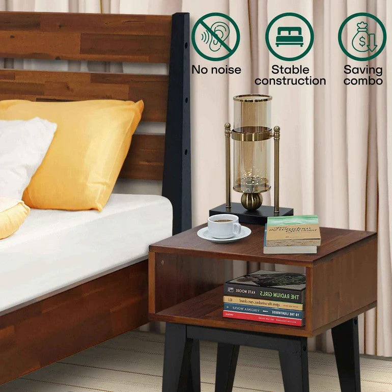 Emery Bed Frame & Nightstand Set - Acacia Solid Wood Bedroom Furniture - Image 7