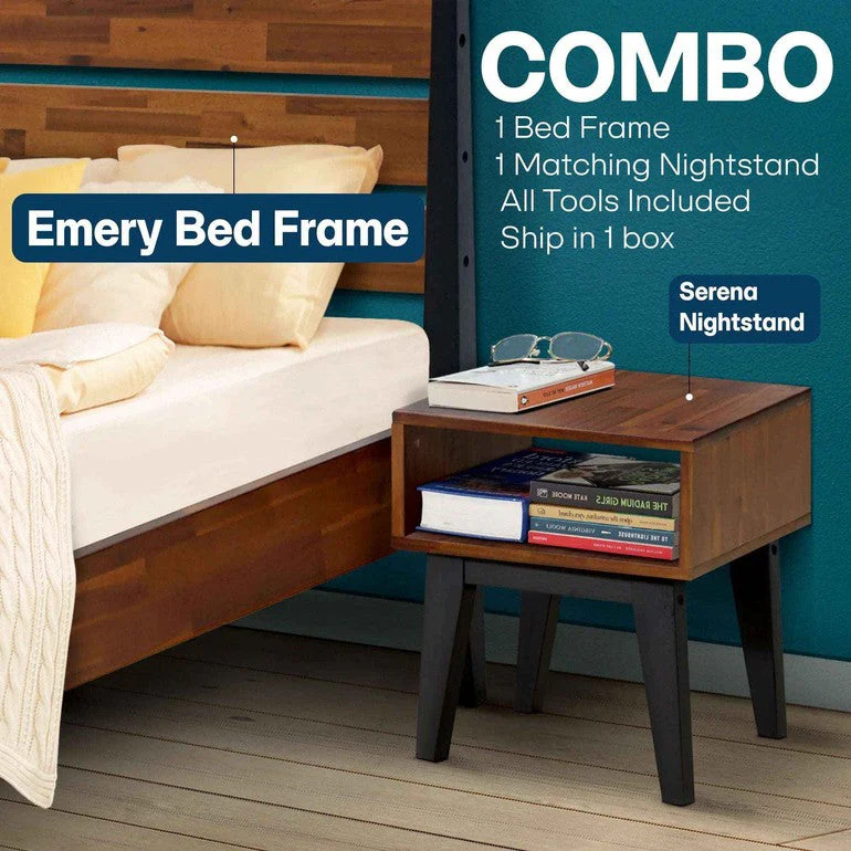 Emery Bed Frame & Nightstand Set - Acacia Solid Wood Bedroom Furniture - Image 8