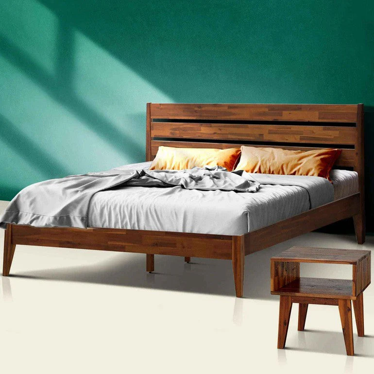 Emery Bed Frame & Nightstand Set - Acacia Solid Wood Bedroom Furniture - Image 9