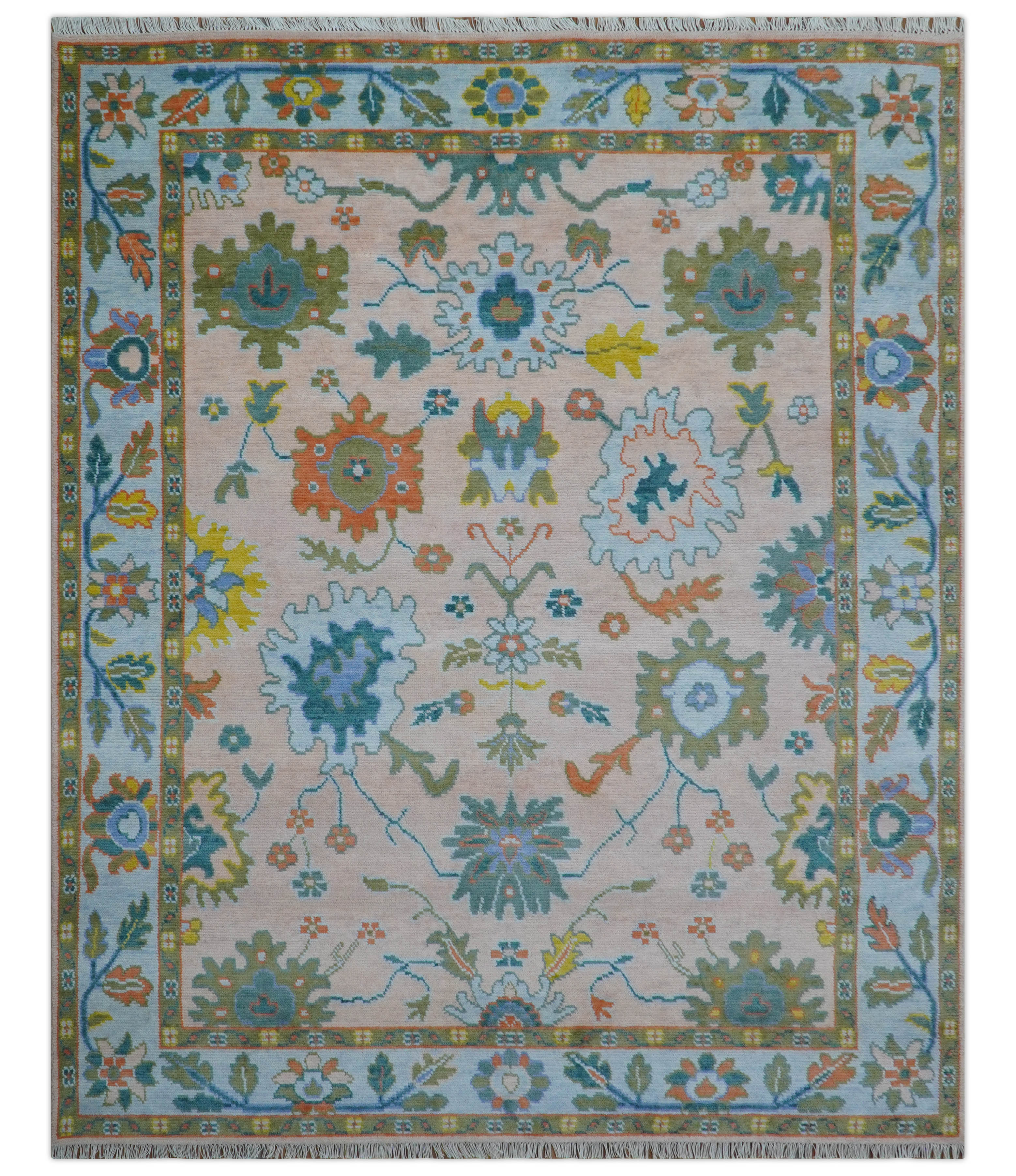 Emmy Custom Made Traditional Design Peach Hand Knotted Wool Rug