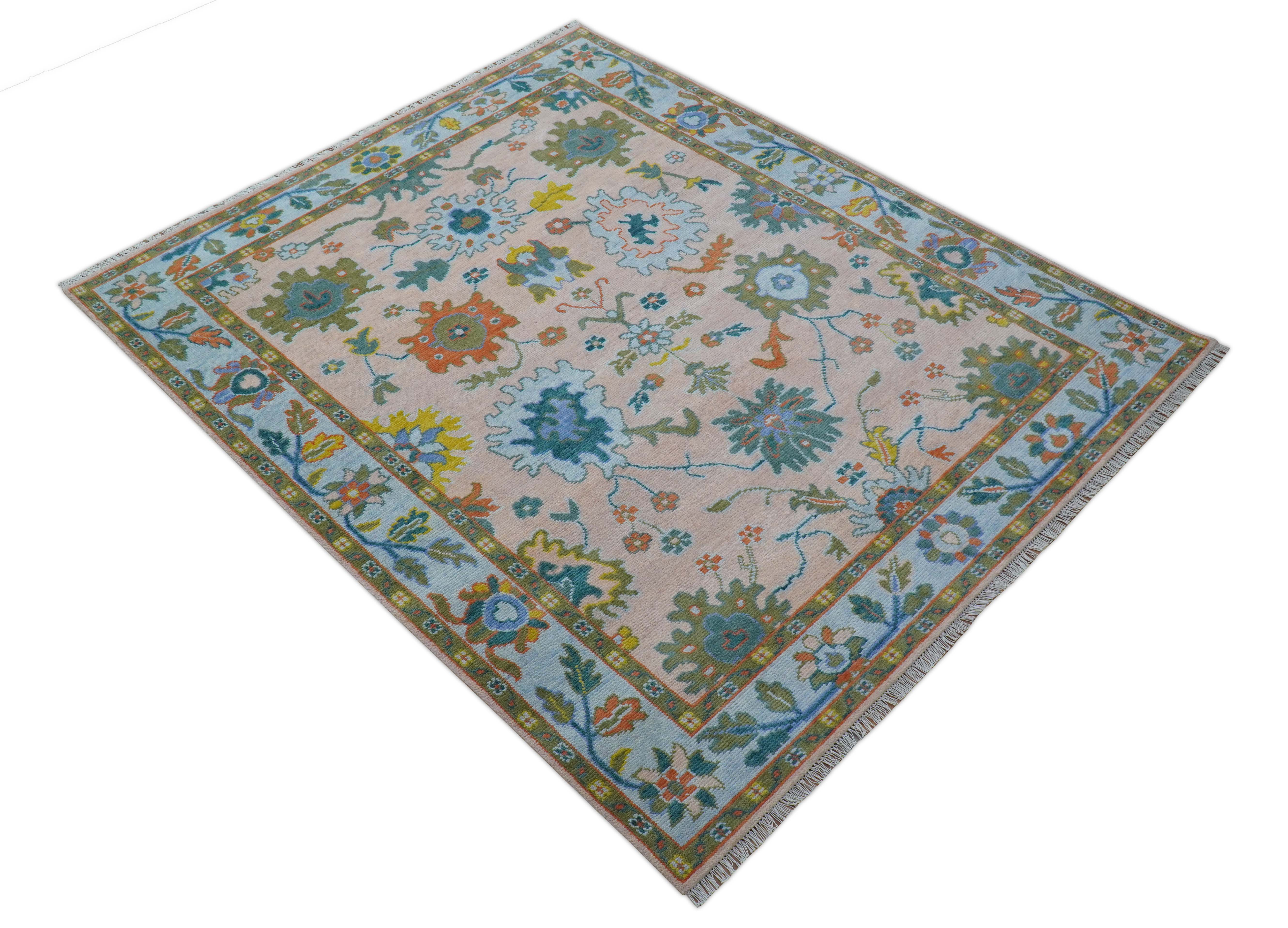 Emmy Custom Made Traditional Design Peach Hand Knotted Wool Rug - Image 10