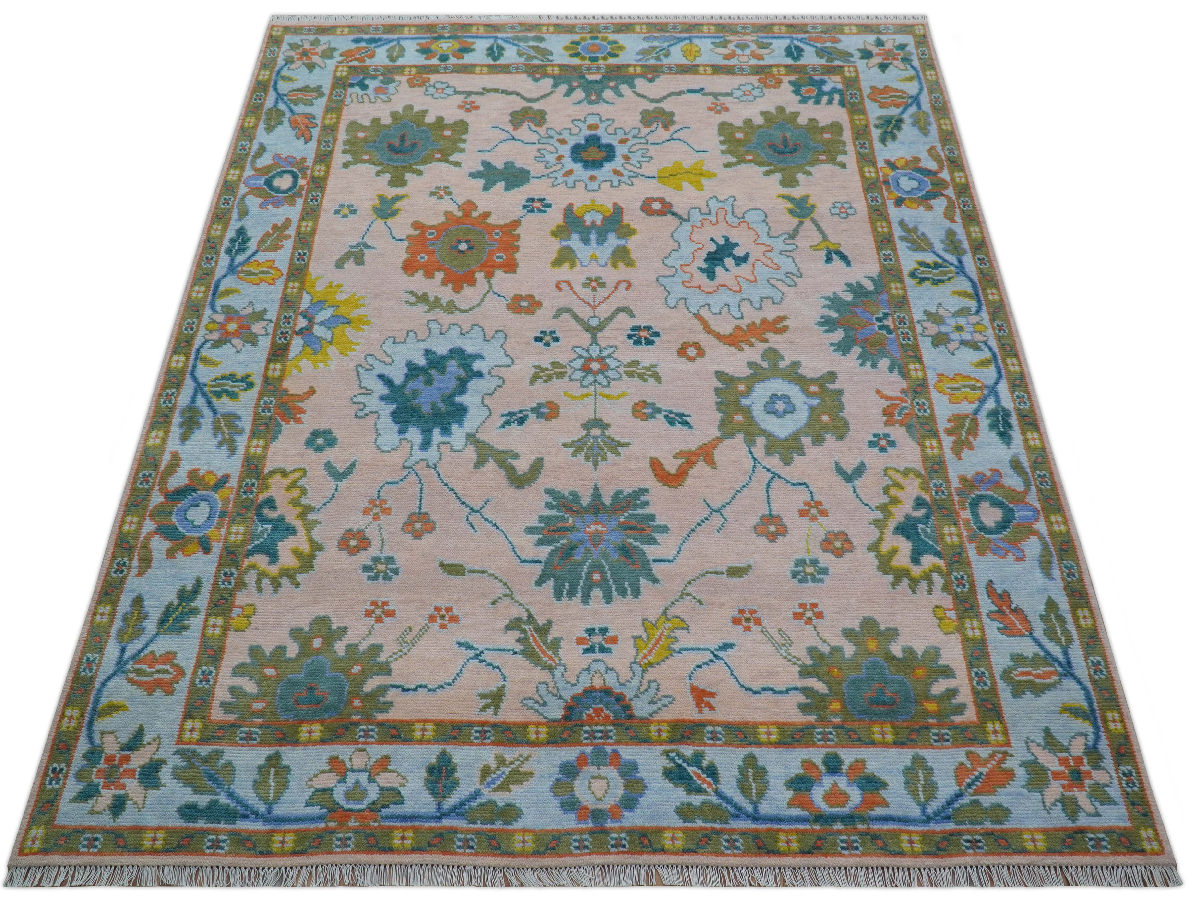 Emmy Custom Made Traditional Design Peach Hand Knotted Wool Rug - Image 11