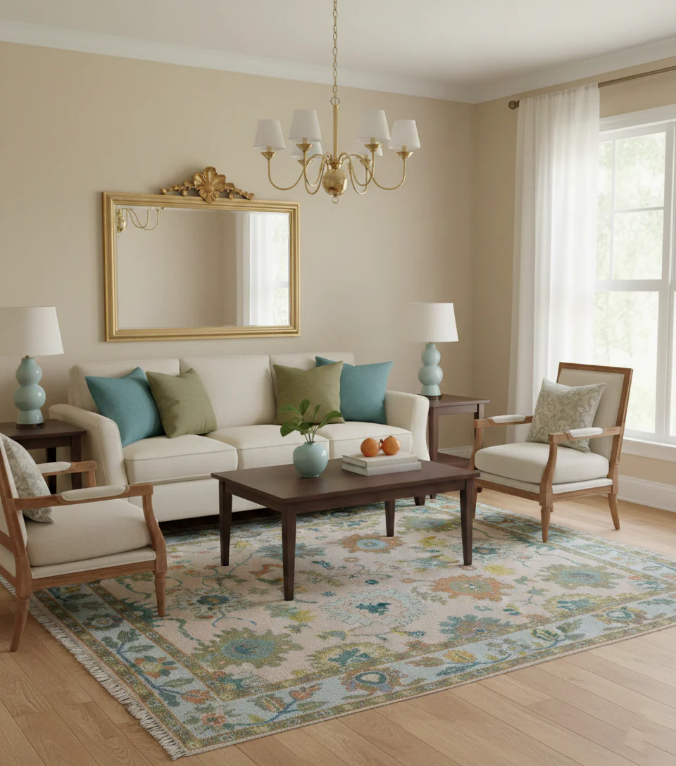 Emmy Custom Made Traditional Design Peach Hand Knotted Wool Rug - Image 2
