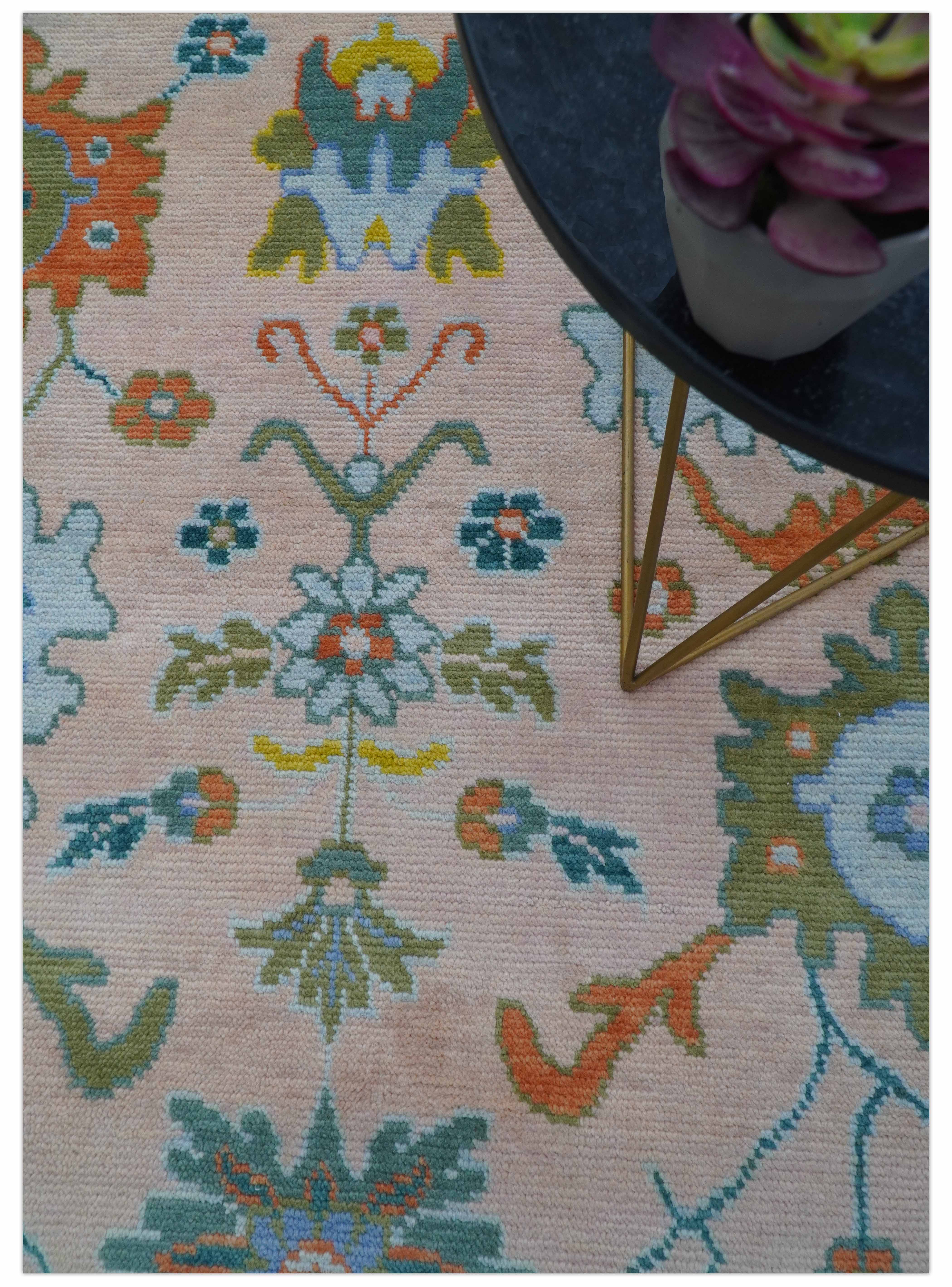 Emmy Custom Made Traditional Design Peach Hand Knotted Wool Rug - Image 3