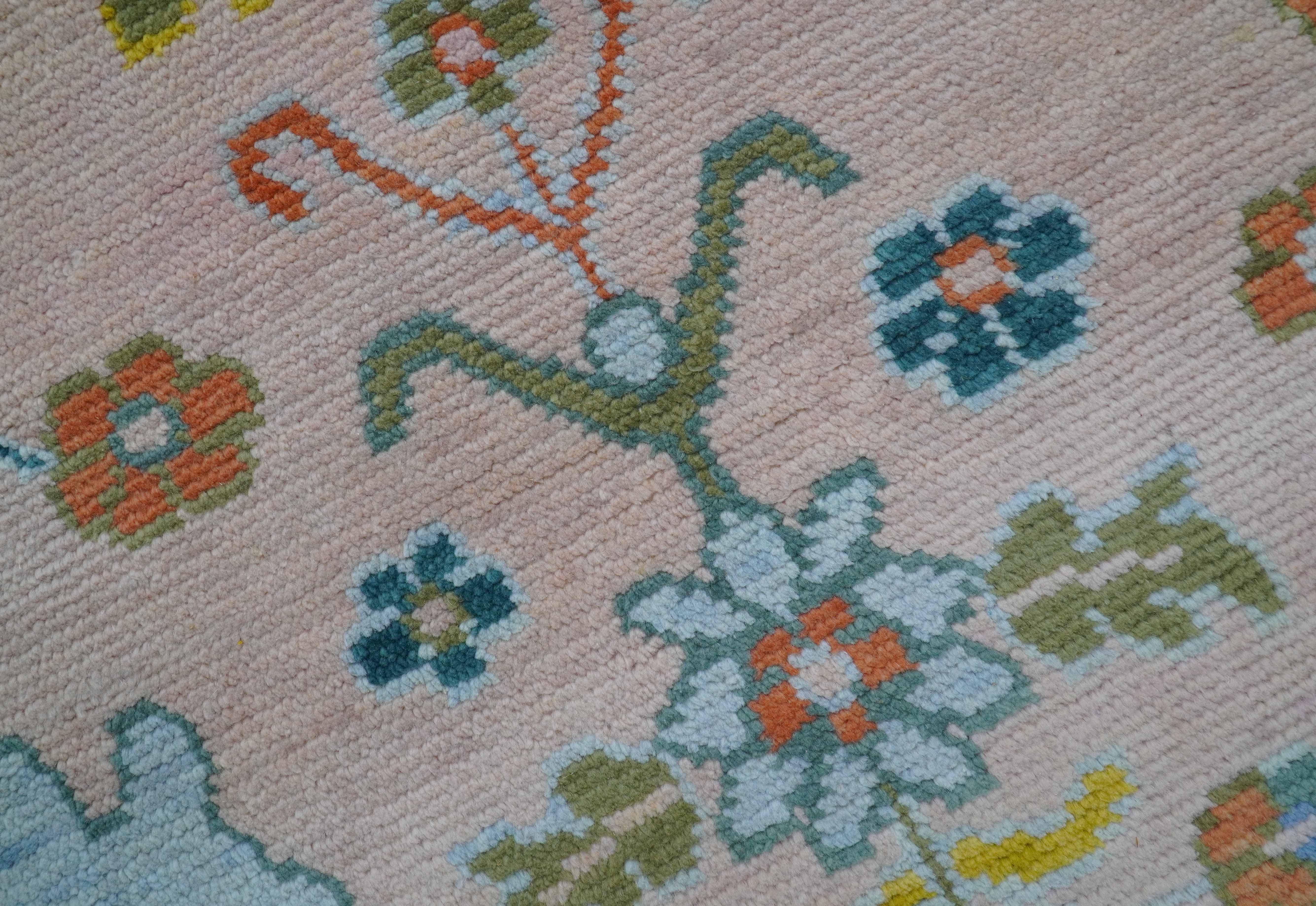 Emmy Custom Made Traditional Design Peach Hand Knotted Wool Rug - Image 4