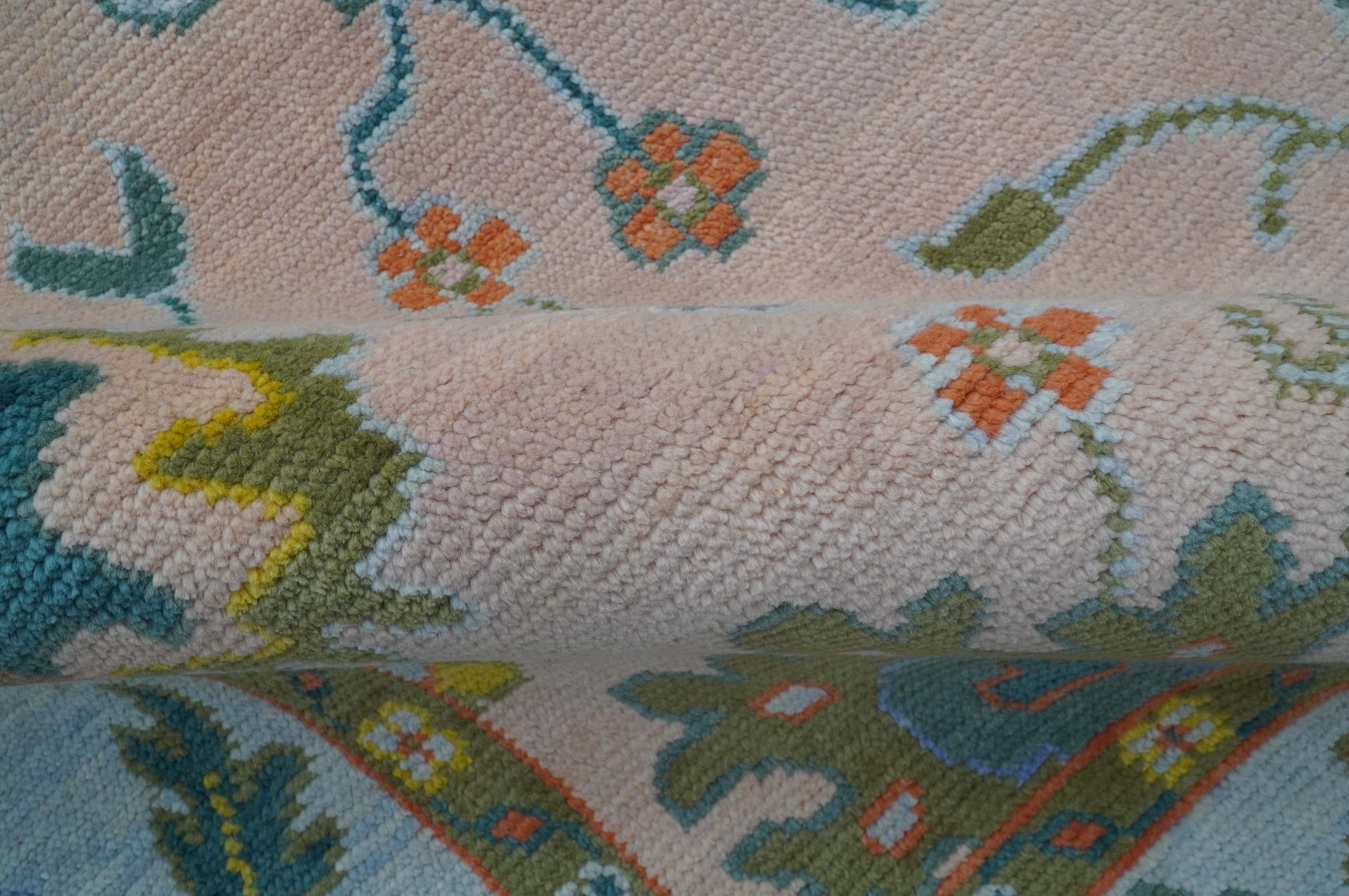 Emmy Custom Made Traditional Design Peach Hand Knotted Wool Rug - Image 5
