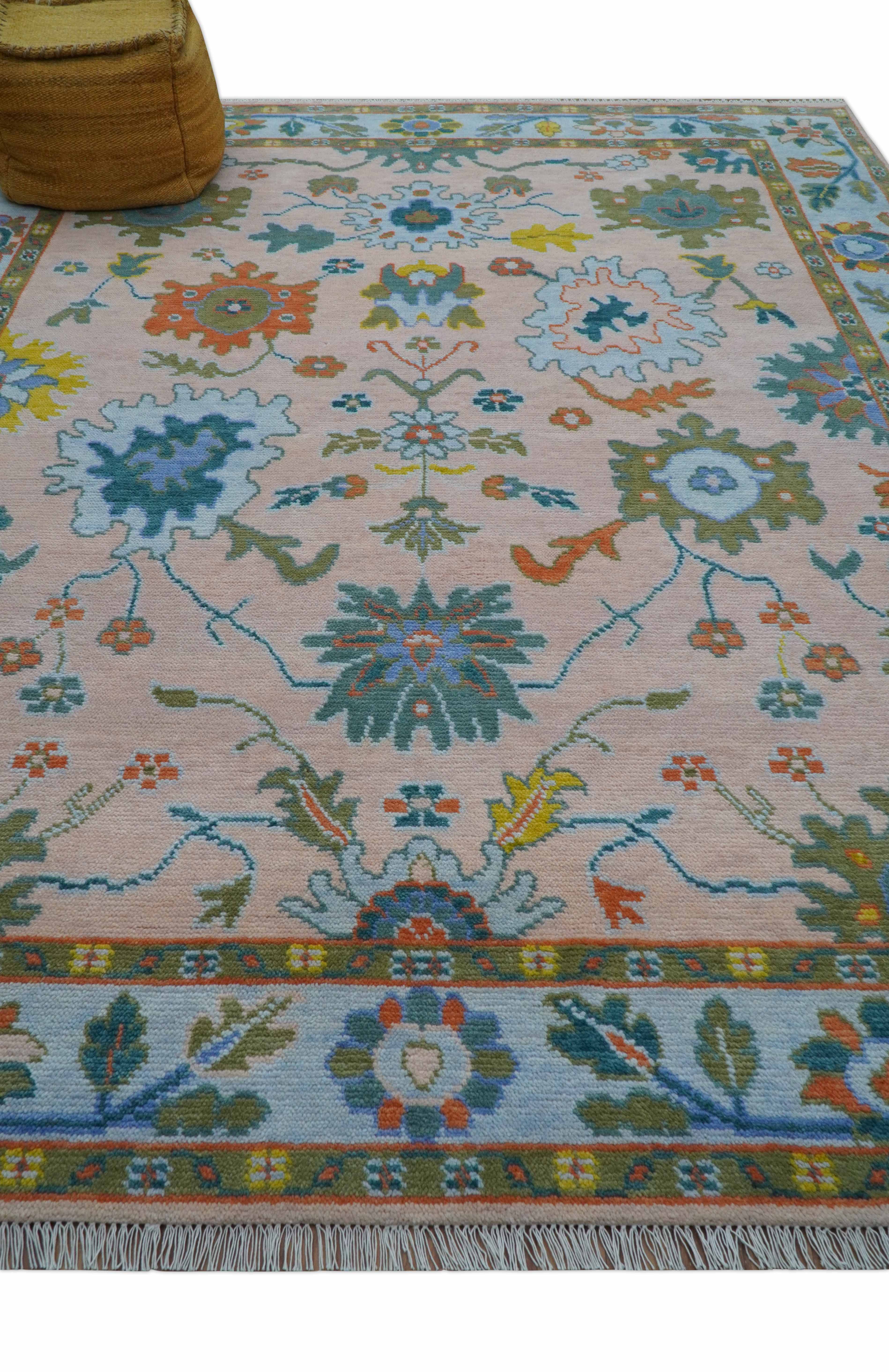 Emmy Custom Made Traditional Design Peach Hand Knotted Wool Rug - Image 9