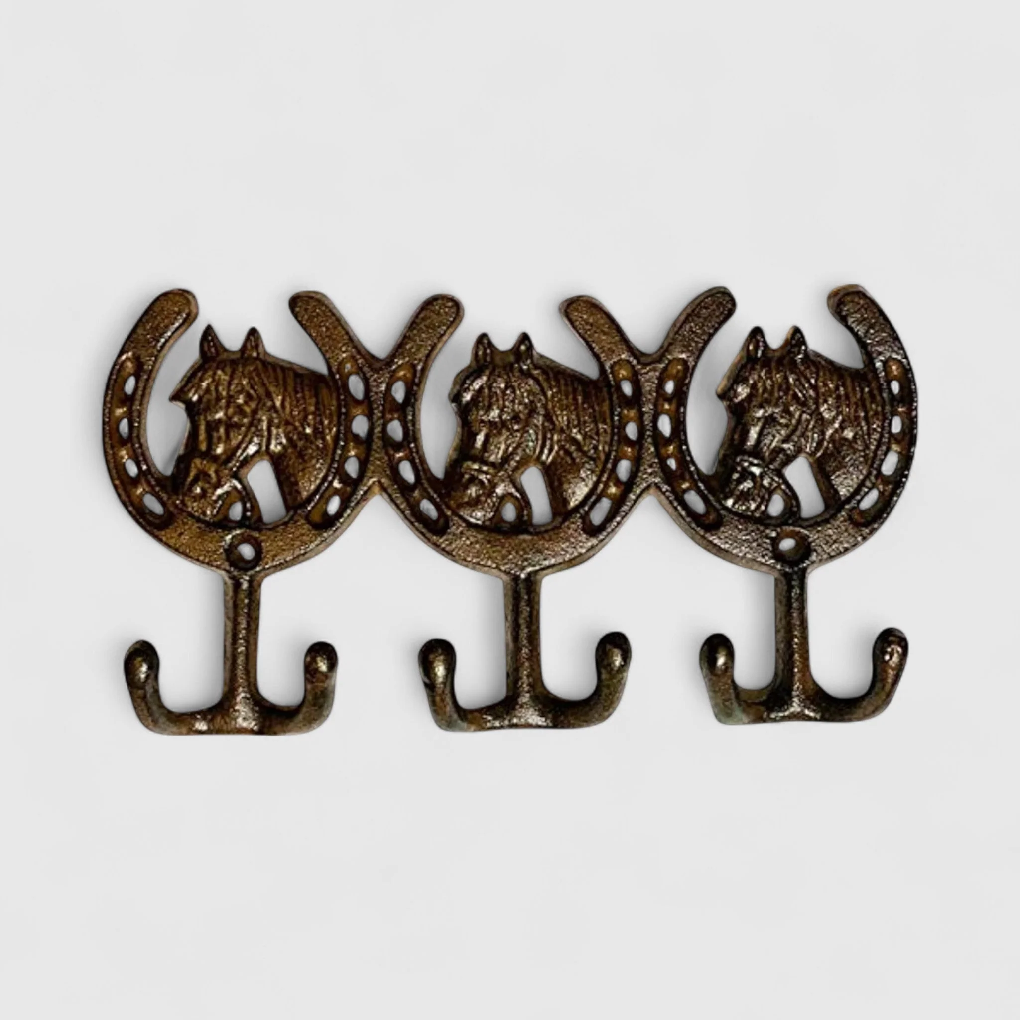 Equestrian Cast Iron Horse Head 3 Hook - Rustic Western Wall Rack - Image 2