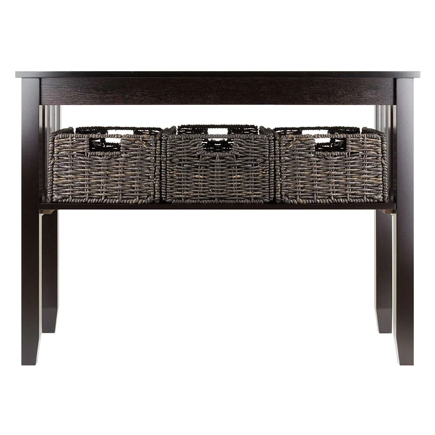Espresso 2 Tier Entryway Hall Console Table with 3 Storage Baskets - Image 2