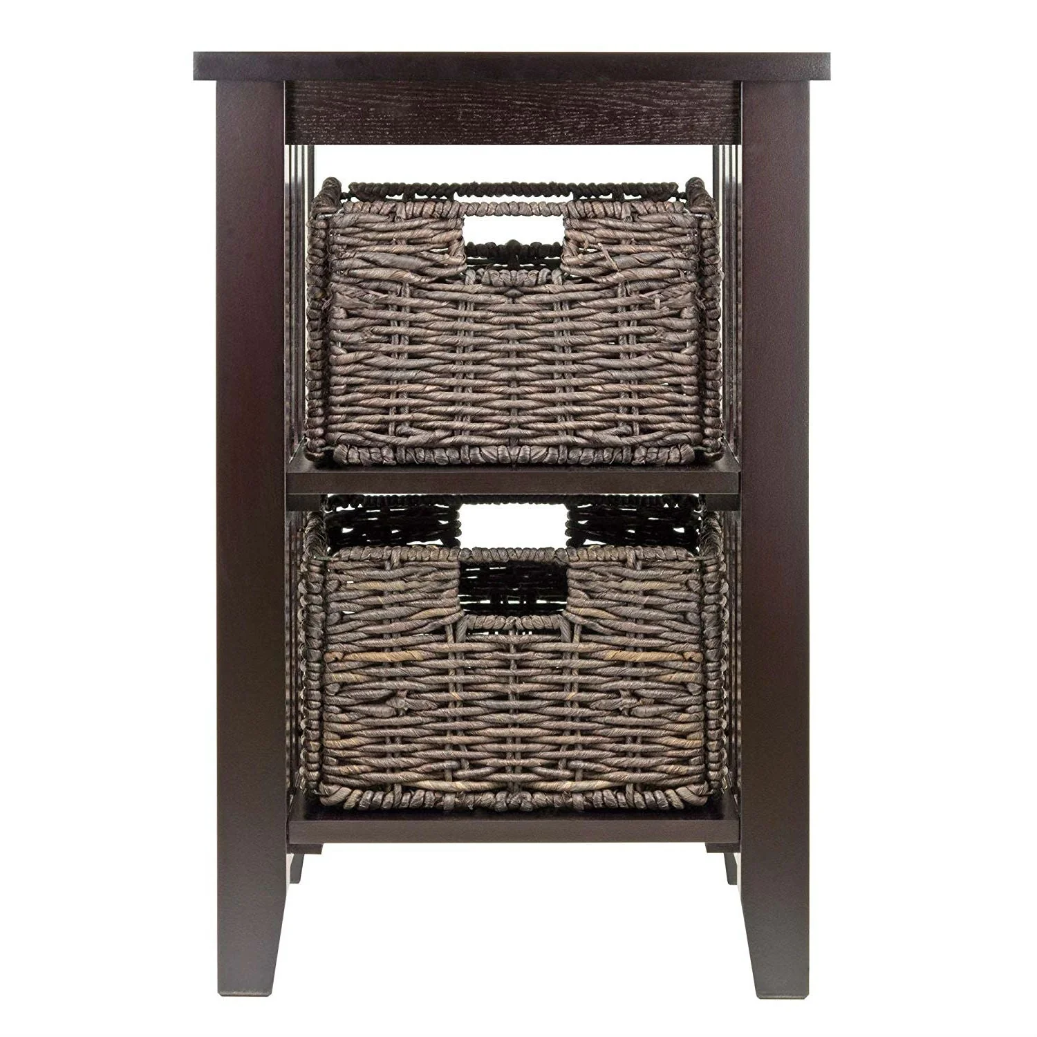 Espresso 3 Tier Bookcase Shelf Accent Table with 2 Small Storage Baskets - Image 2
