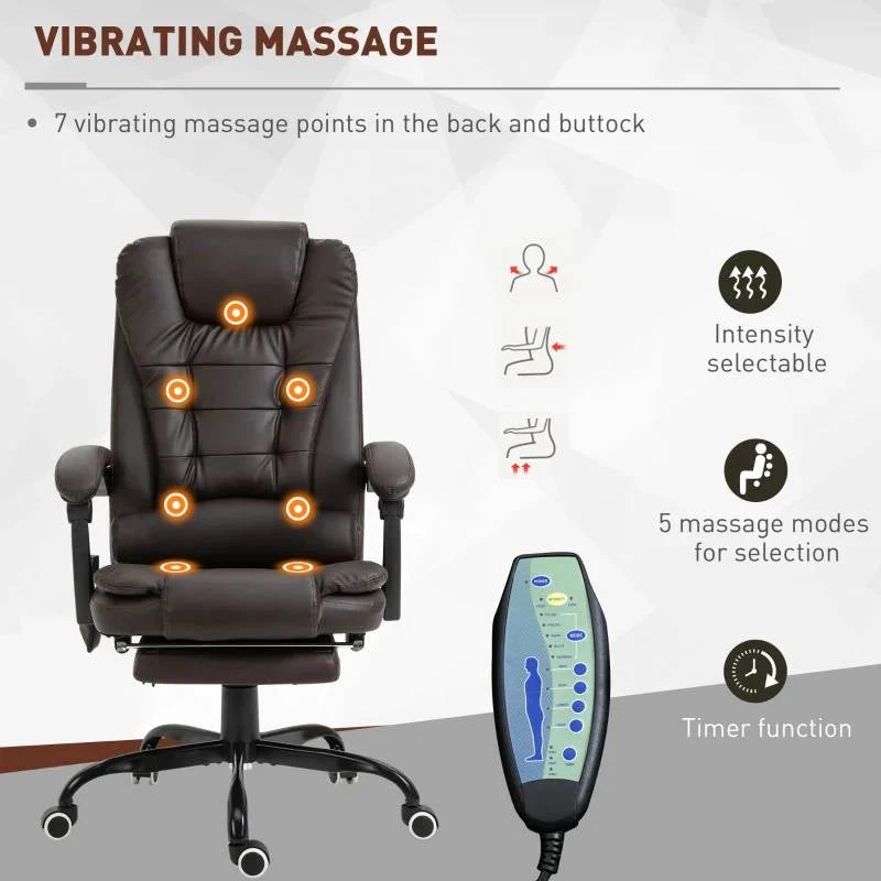 Espresso 7 Mode Vibrating High Back Executive Massage Adjustable Office Chair - Image 3