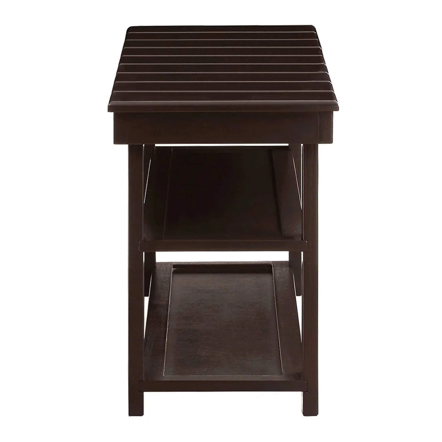 Espresso Brown Wood 2-Shelf Shoe Rack Storage Bench For Entryway or Closet - Image 3