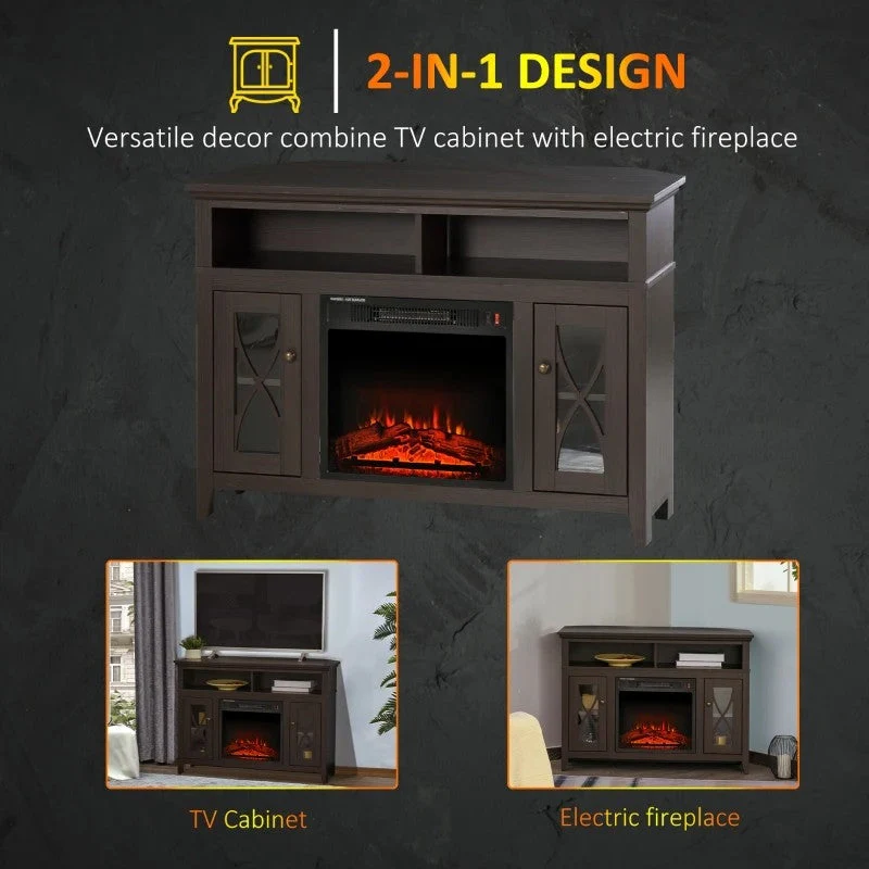Espresso Electric Fireplace Mantel TV Stand w/ Adjustable Shelves 2 Storage Cabinets - Image 3