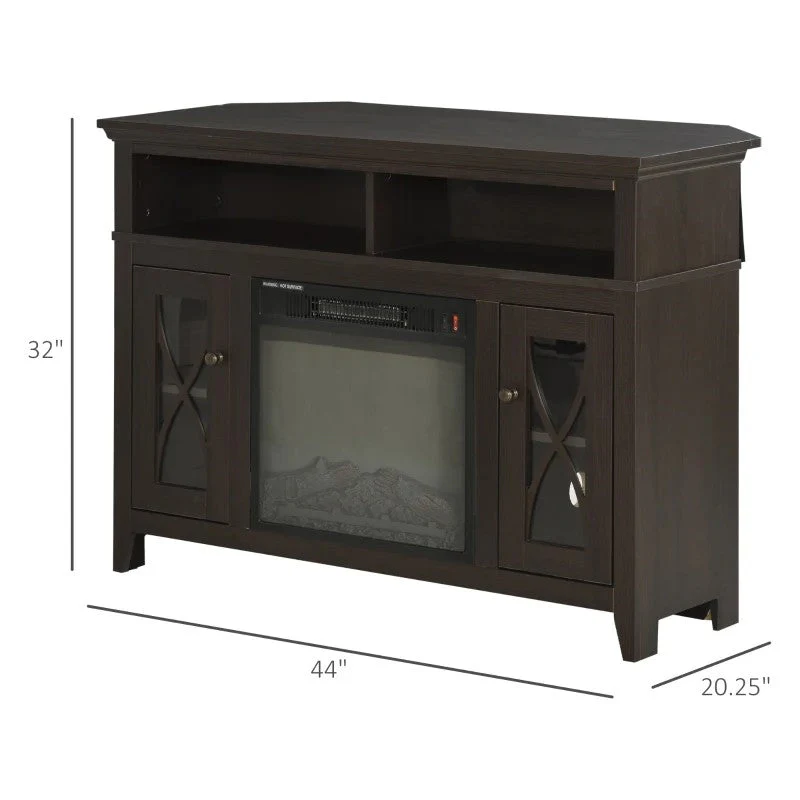 Espresso Electric Fireplace Mantel TV Stand w/ Adjustable Shelves 2 Storage Cabinets - Image 5