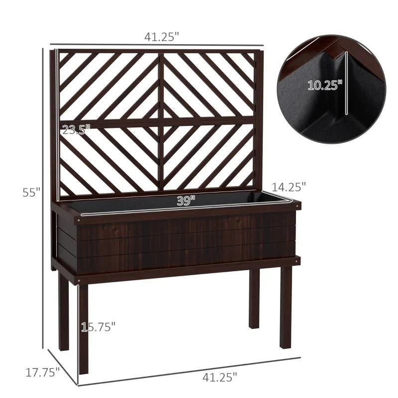 Espresso Fir Wood Elevated Raised Garden Bed With Stylish Climbing Trellis - Image 5