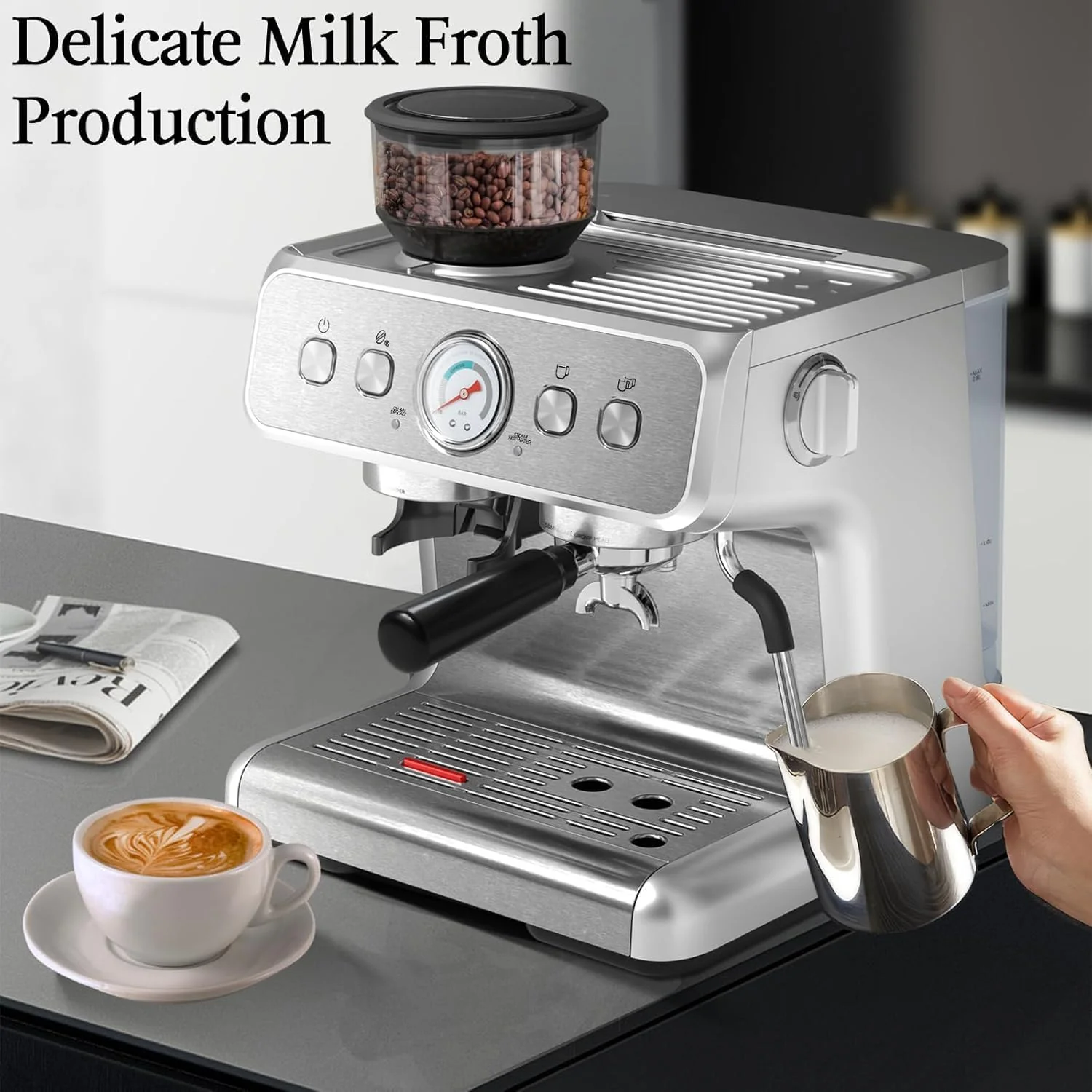 Espresso Machine ,Semi-Automatic Coffee Maker with Bean Grinder and Milk Frother Steam Wand CM8050 - Image 11