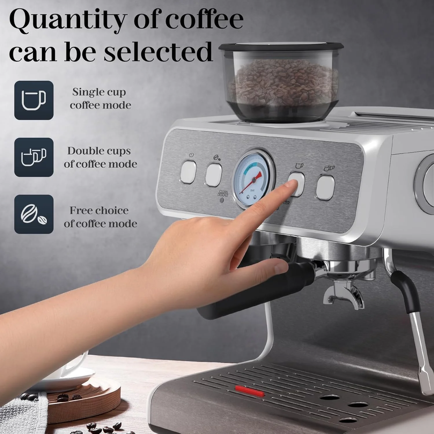 Espresso Machine ,Semi-Automatic Coffee Maker with Bean Grinder and Milk Frother Steam Wand CM8050 - Image 12