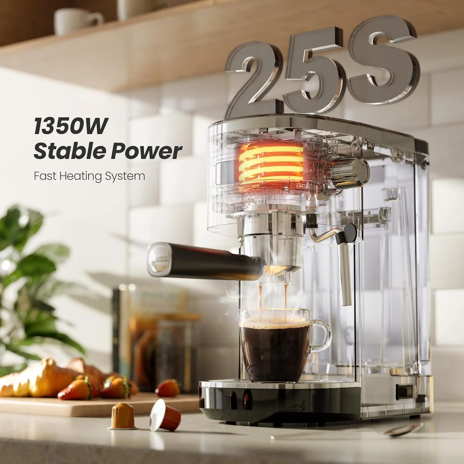 Espresso Machine ,Semi-Automatic Coffee Maker with Bean Grinder and Milk Frother Steam Wand CM8050 - Image 4