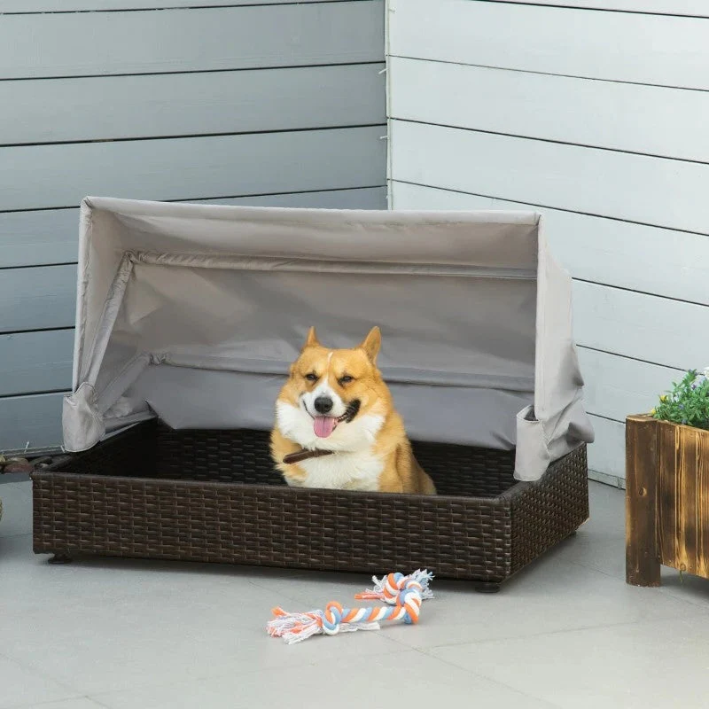 Espresso Wicker Foldable Canopy Raised Dog Bed House with 2 in Thick Cushion - Image 2