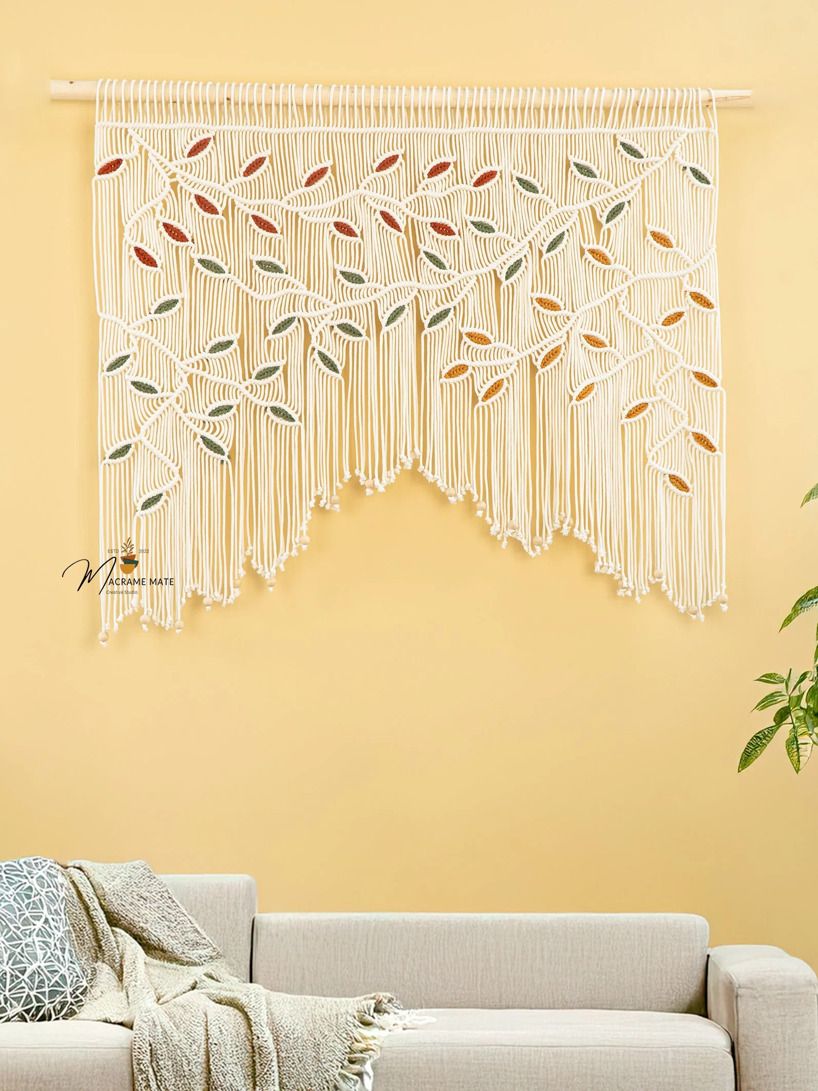 Ethereal Macrame Leaf Curtain Wall Hanging - Image 2