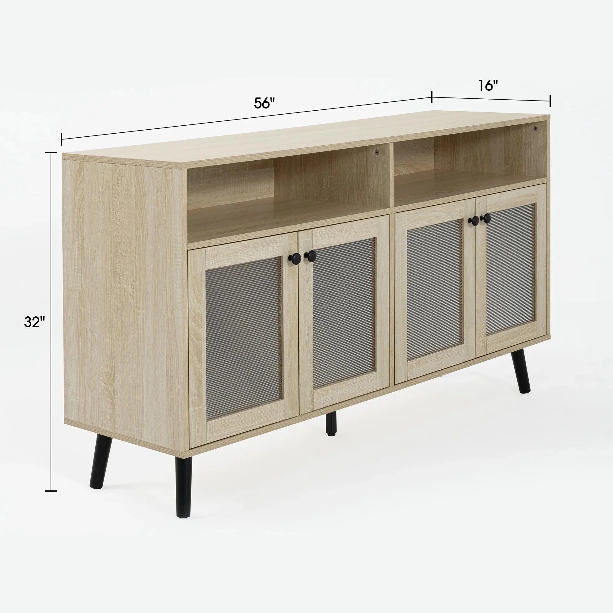Evans 56 Inch Mid-Century Modern TV Stand with Open Shelves and Cabinets for Living Room, Bedroom - Image 13