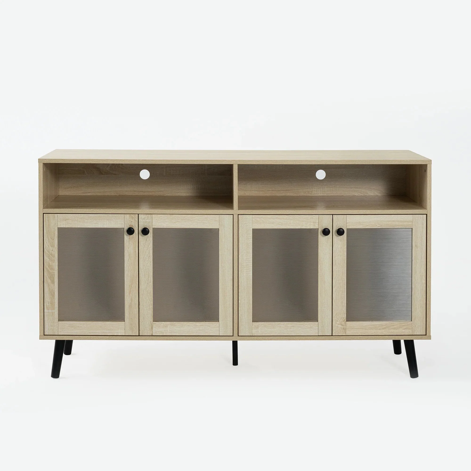 Evans 56 Inch Mid-Century Modern TV Stand with Open Shelves and Cabinets for Living Room, Bedroom - Image 2