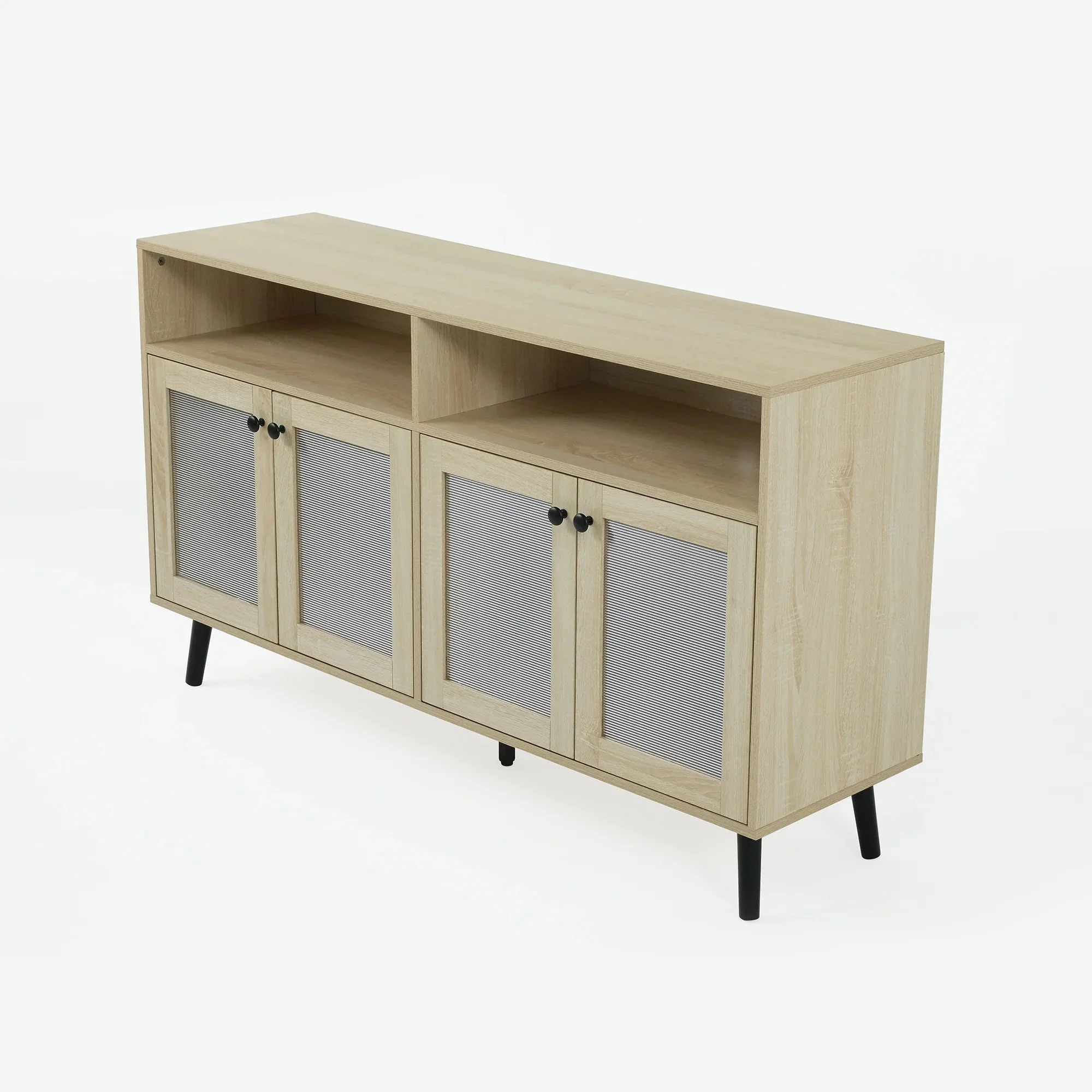 Evans 56 Inch Mid-Century Modern TV Stand with Open Shelves and Cabinets for Living Room, Bedroom - Image 7