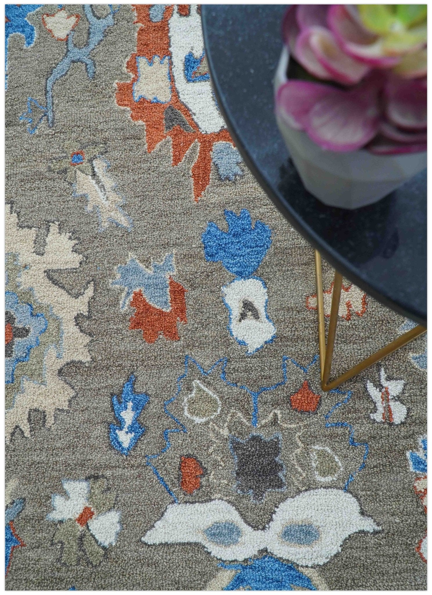 Eve Custom Made Traditional Gray Oushak Hand Tufted wool rug - Image 3