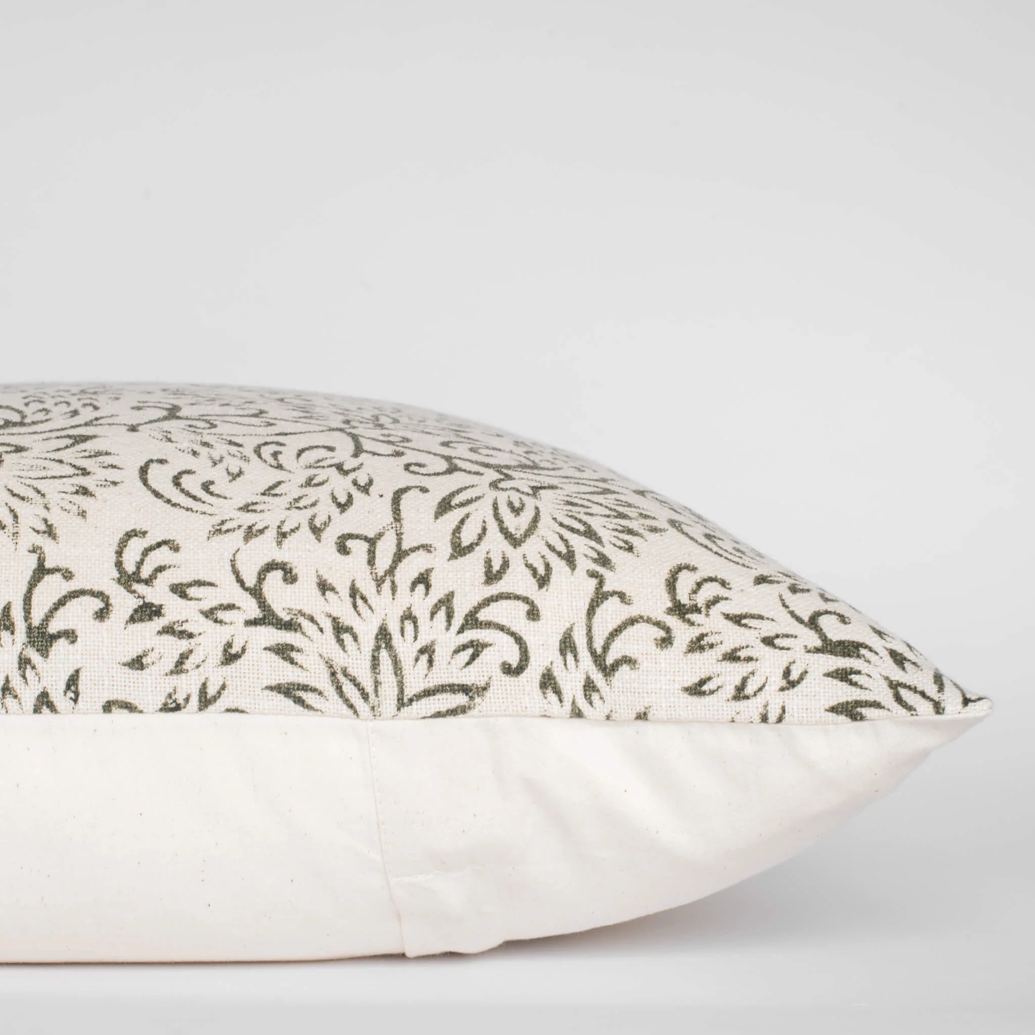 Everly Floral Block Printed Pillow Cover | Olive Green - Image 4