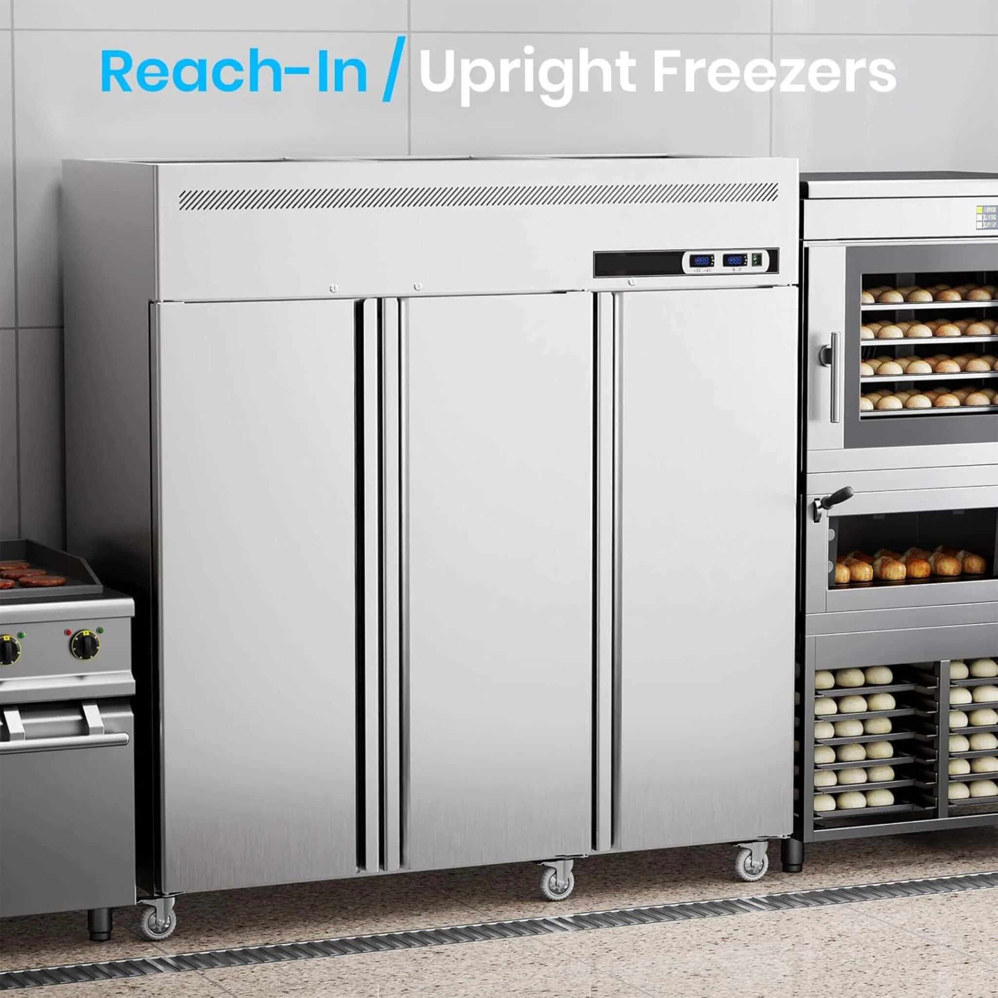 Extra-Large 72-Inch 54 Cu.Ft Commercial 3-Door Upright Reach-In Freezer Refrigerator Combo With Wheels (SAK68325) - Image 5