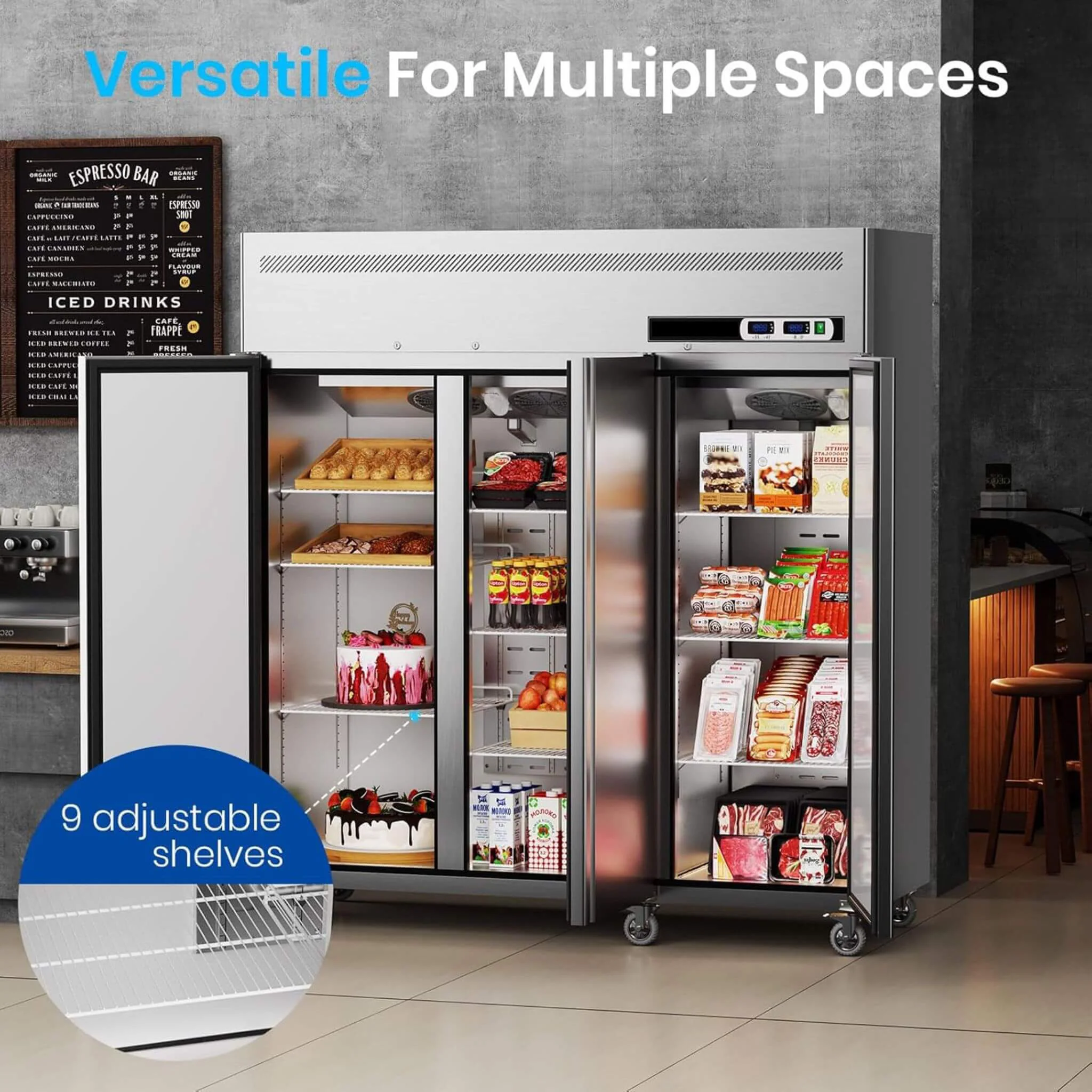 Extra-Large 72-Inch 54 Cu.Ft Commercial 3-Door Upright Reach-In Freezer Refrigerator Combo With Wheels (SAK68325) - Image 9