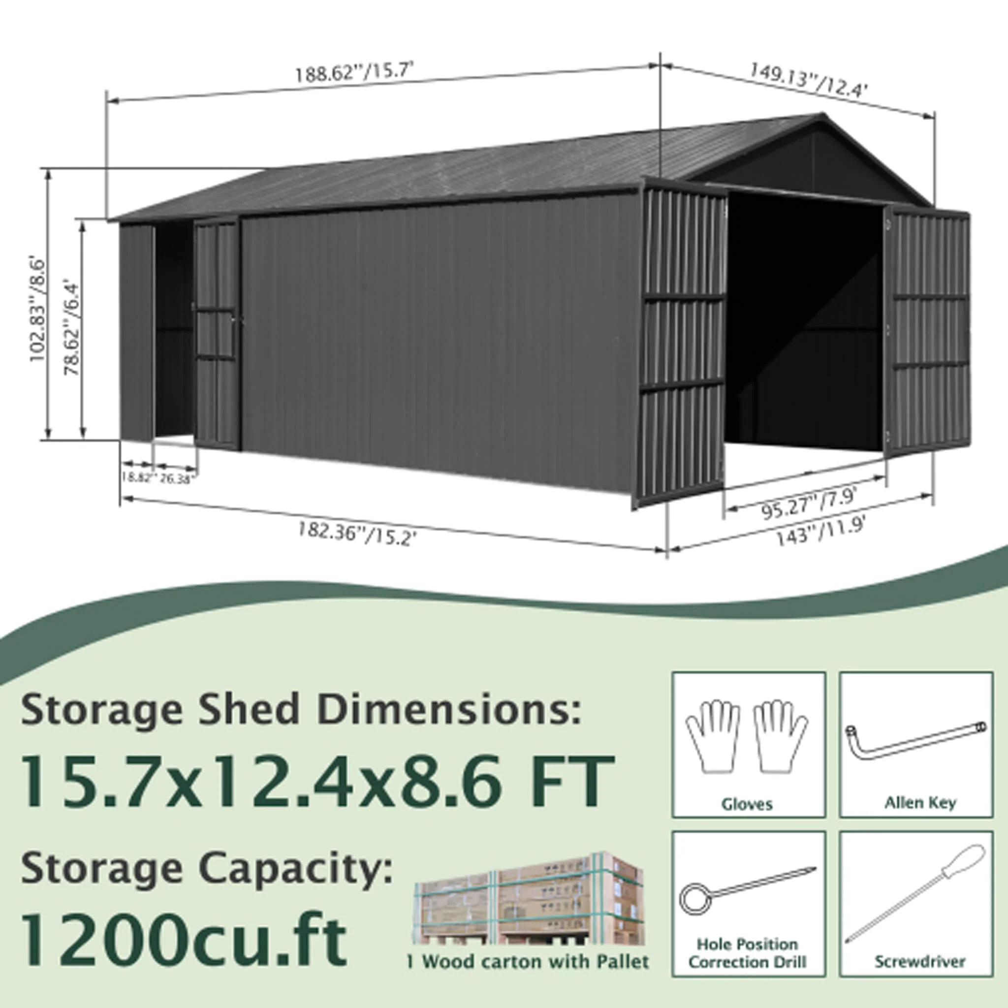 Extra-Large Outdoor Heavy-Duty Metal Garage Shed With Lockable Doors (SAK14093) - Image 10