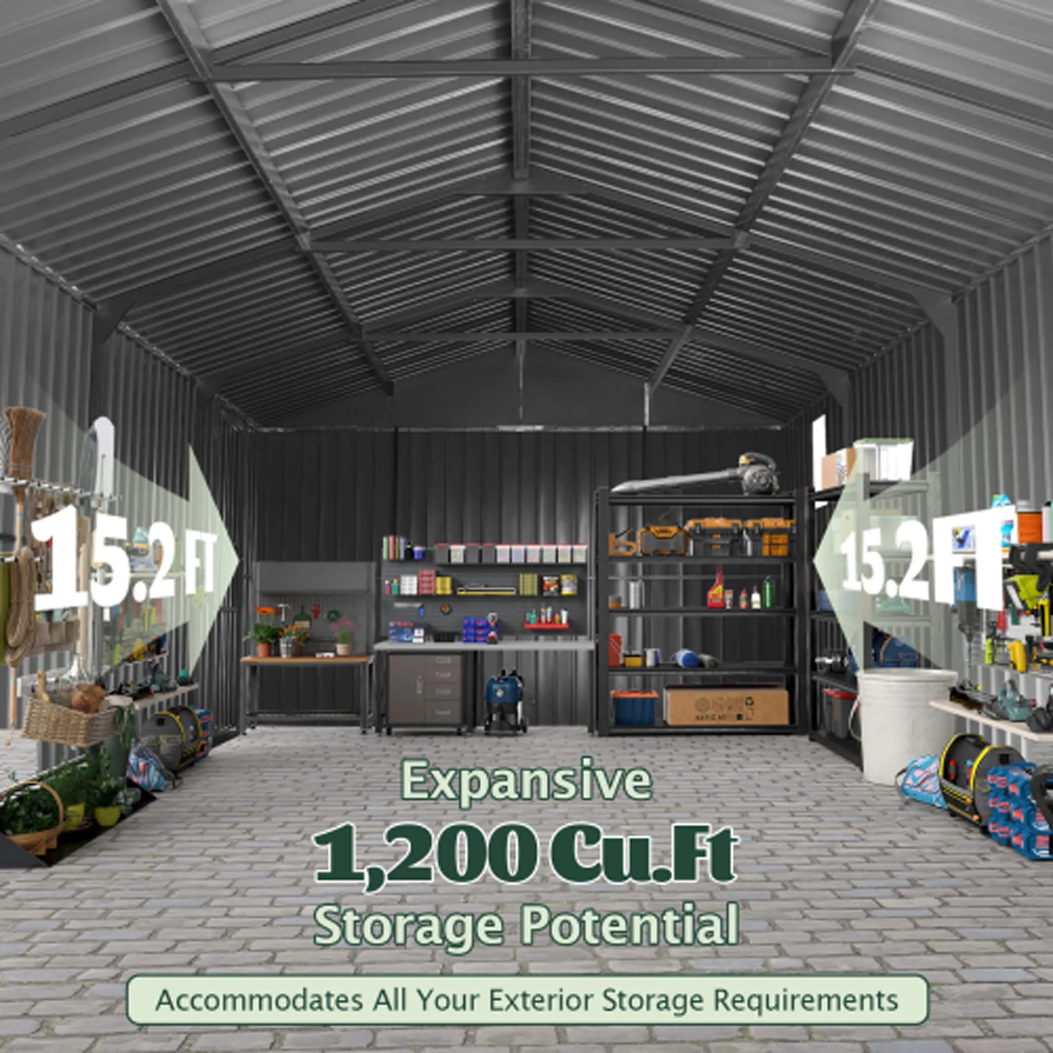 Extra-Large Outdoor Heavy-Duty Metal Garage Shed With Lockable Doors (SAK14093) - Image 11