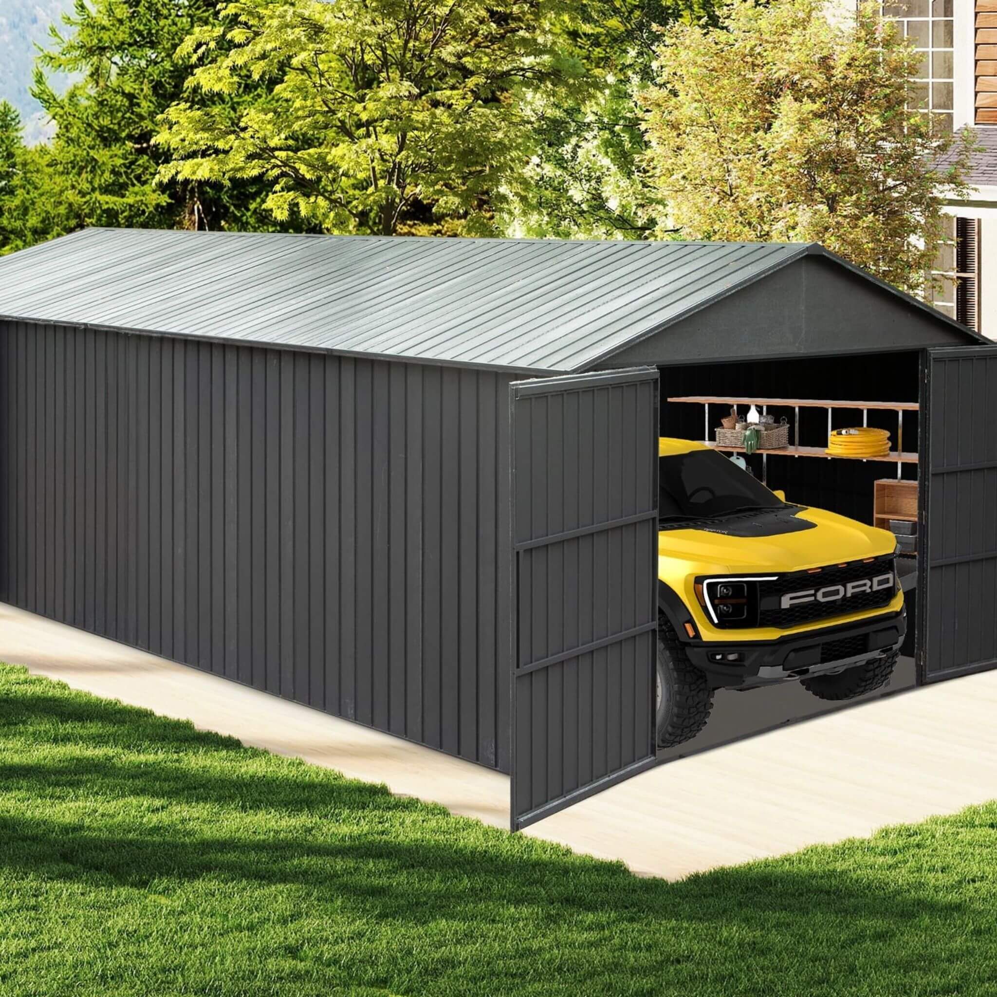 Extra-Large Outdoor Heavy-Duty Metal Garage Shed With Lockable Doors (SAK14093) - Image 3