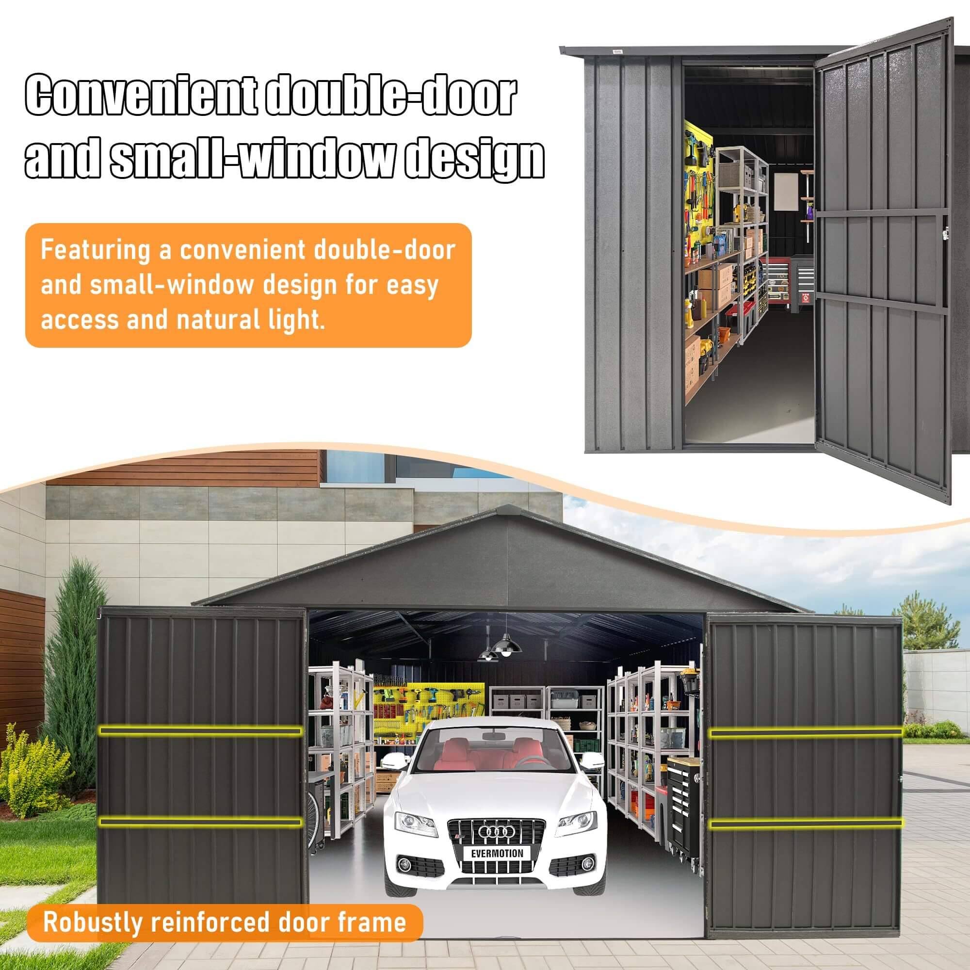 Extra-Large Outdoor Heavy-Duty Metal Garage Shed With Lockable Doors (SAK14093) - Image 9