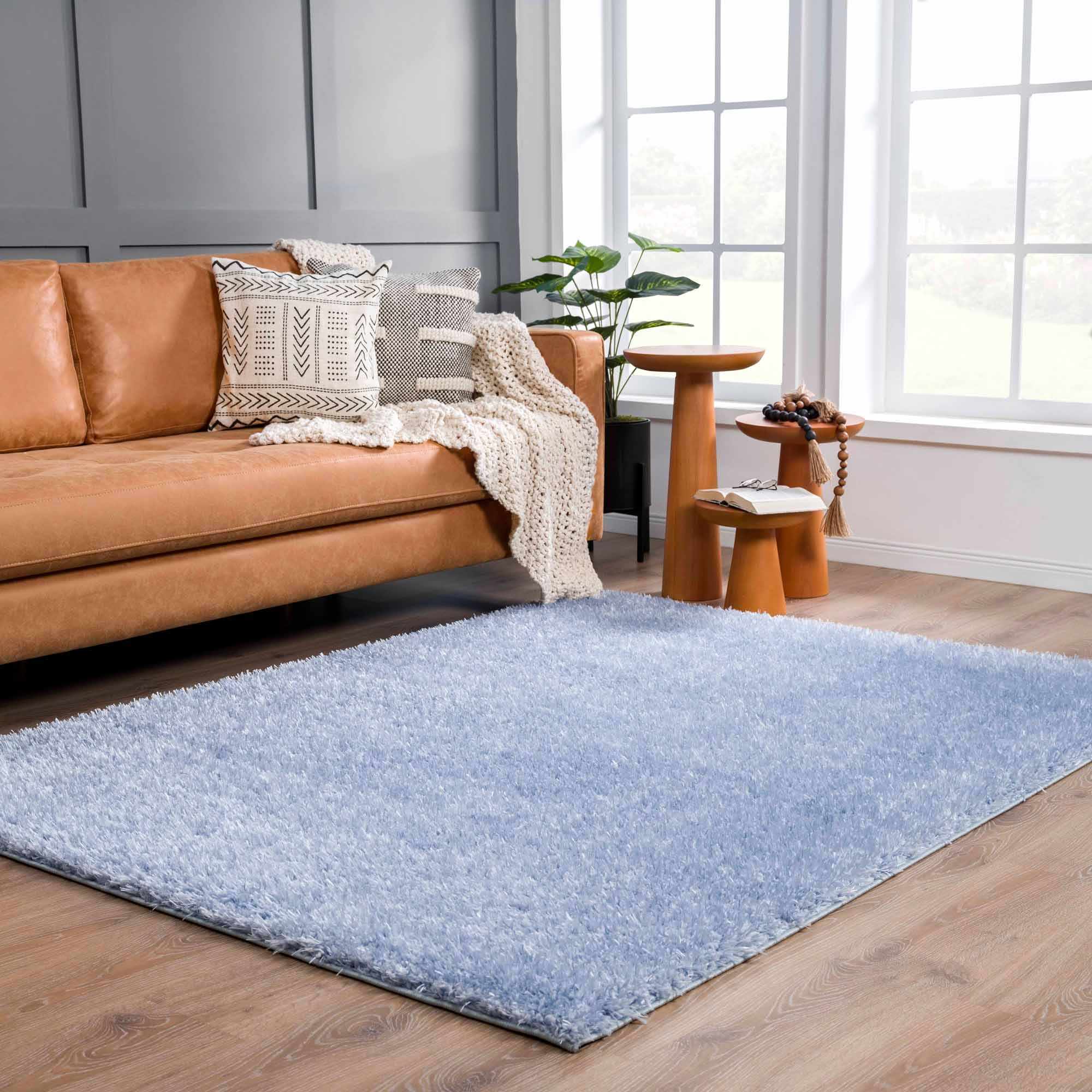 Faina Solid Aqua Shag Washable Area Rug - Clearance - Image 2